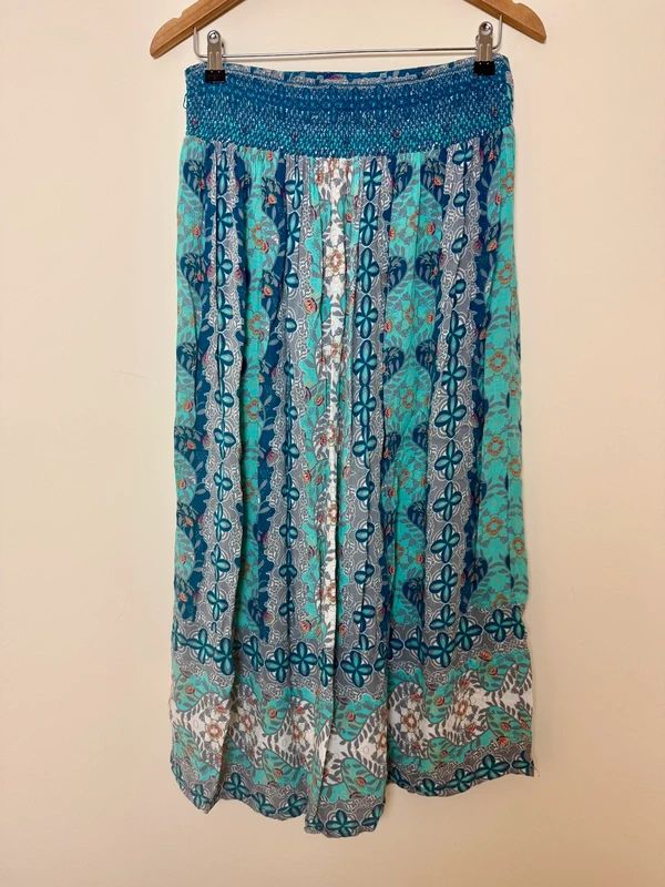 White Stuff Boho Maxi Skirt Turquoise Paisley Elastic Waist UK 12