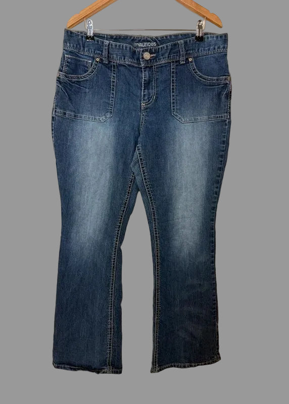 Maurices Bootcut Jeans UK18 Regular Mid Wash Western Stretch Contrast Stitching