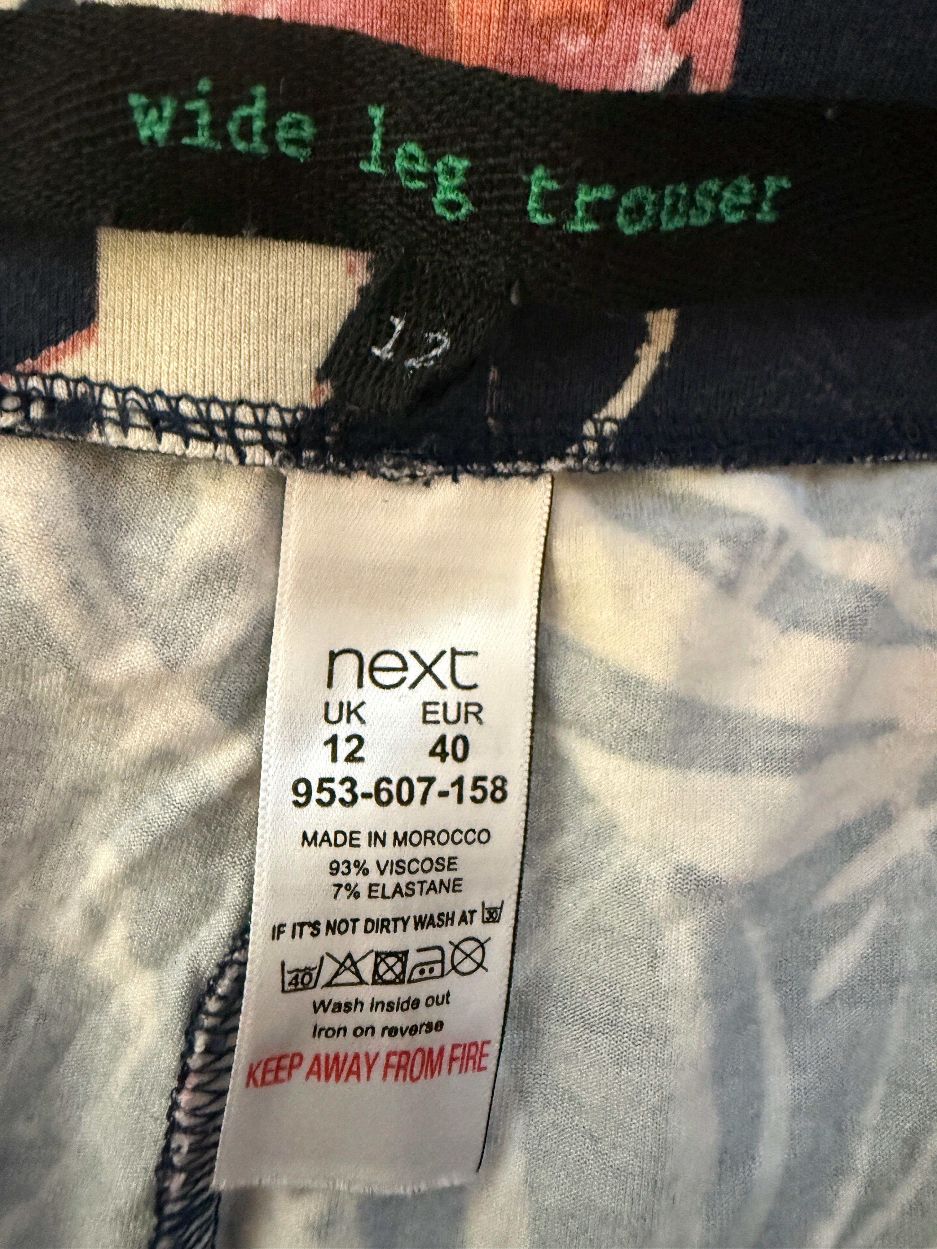 Next Tropical Print Wide Leg Trousers UK12