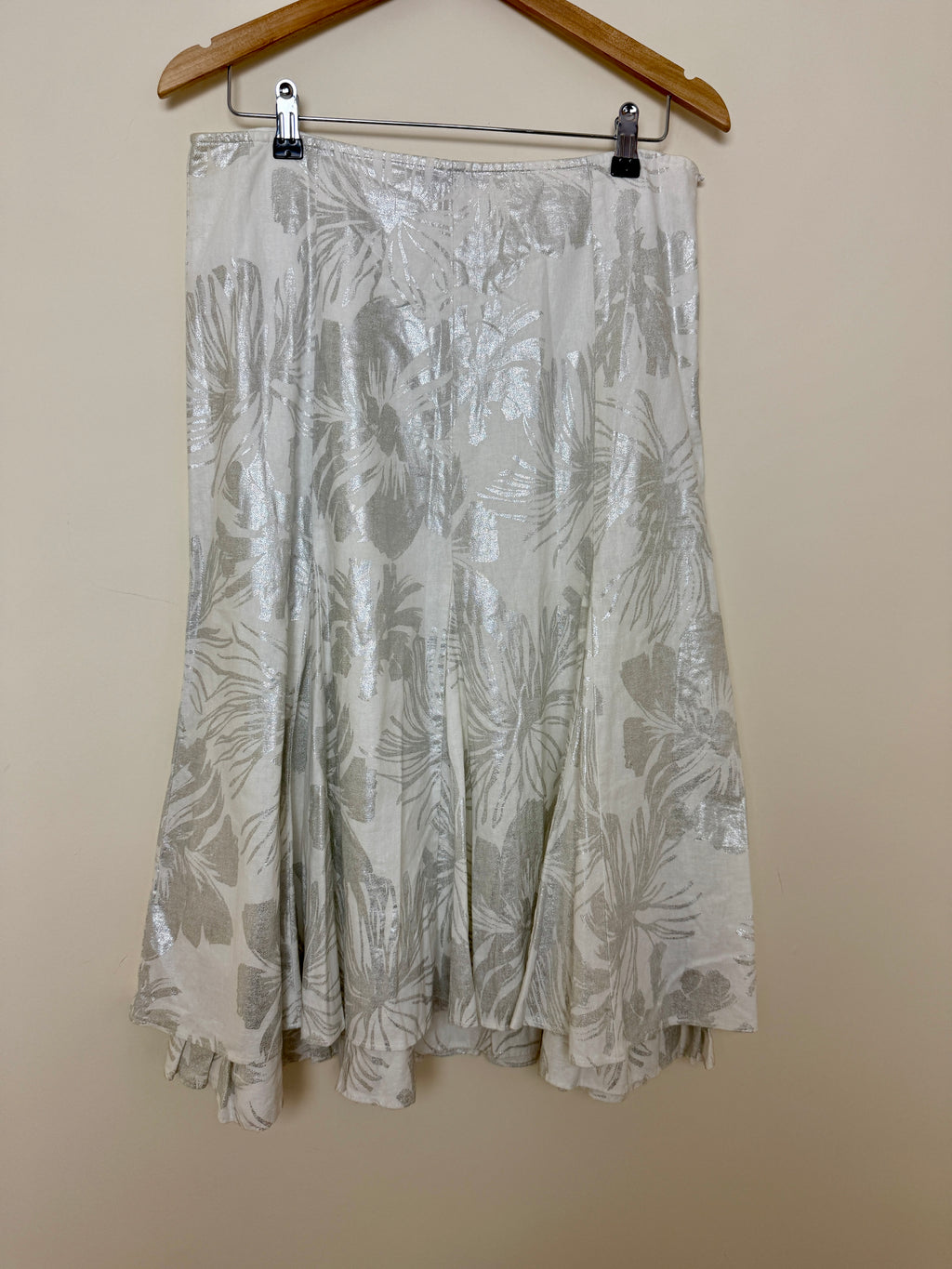 Per Una Linen Blend Tiered Silver White Full & Flared Occasion Skirt - UK12