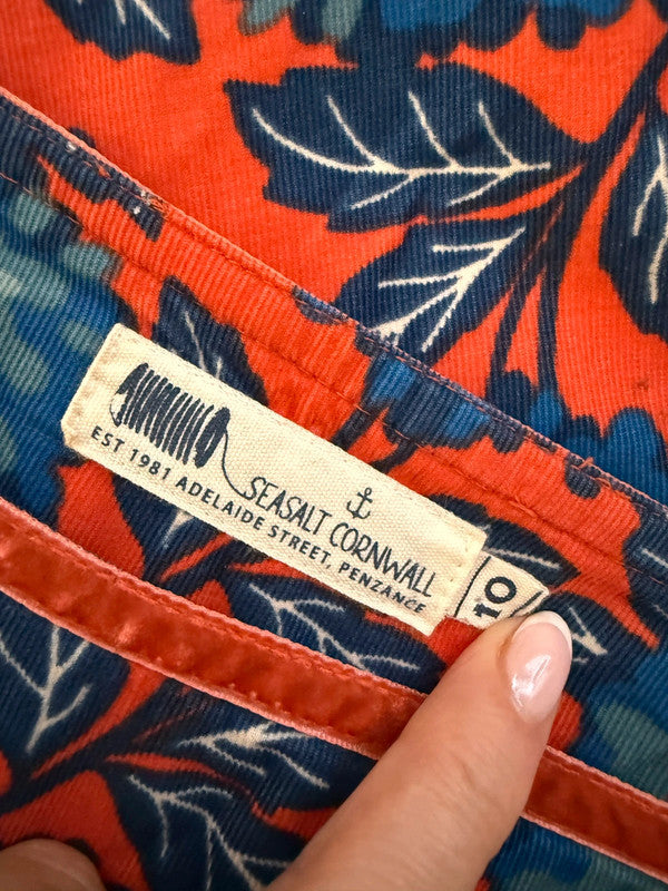 Seasalt Cornwall Floral Red/Blue Needlecord A Line Skirt - UK10