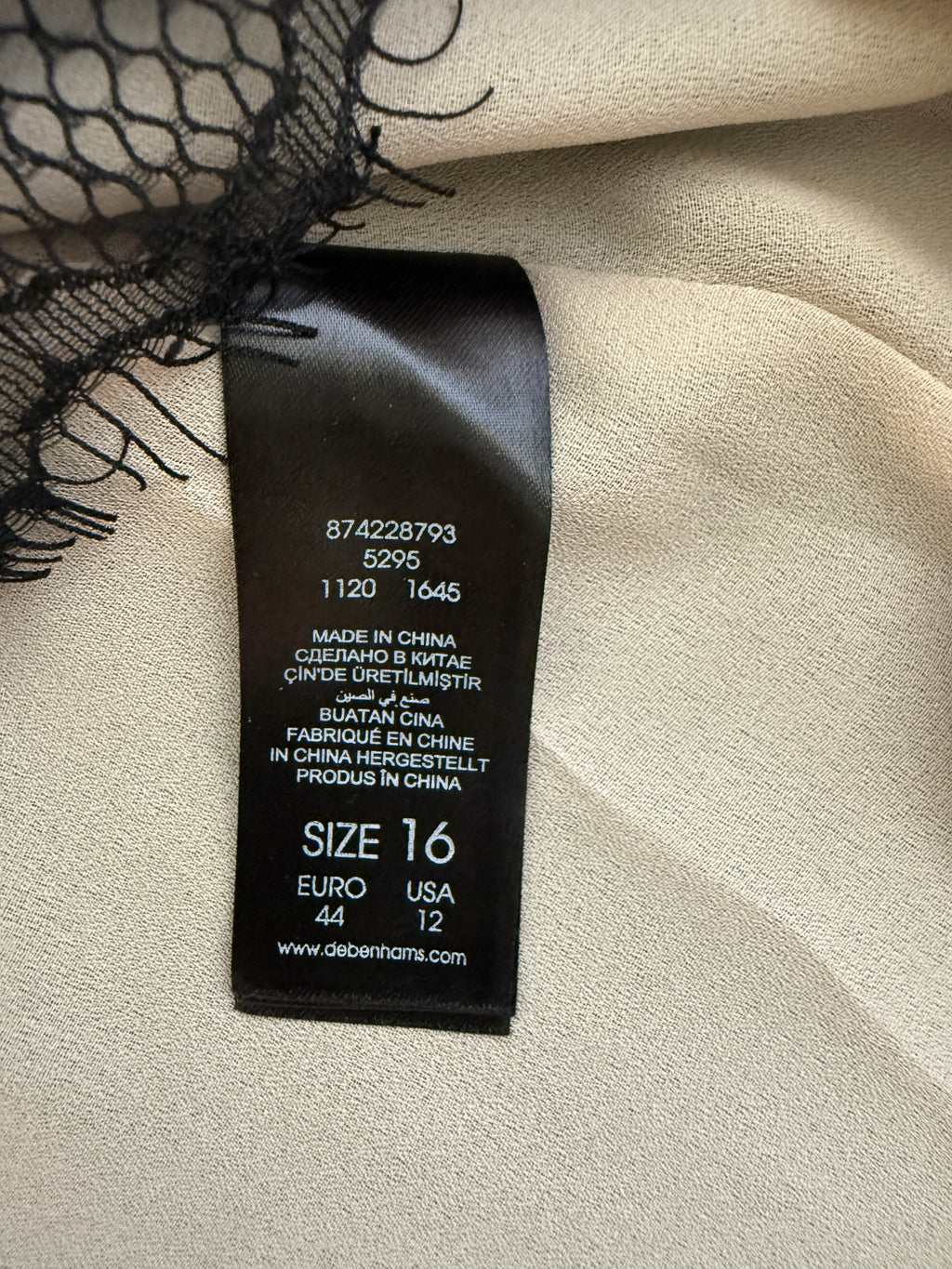 Rocha John Rocha Black Lace Panel Shift Dress UK16 Scoop Neck Nude Lined