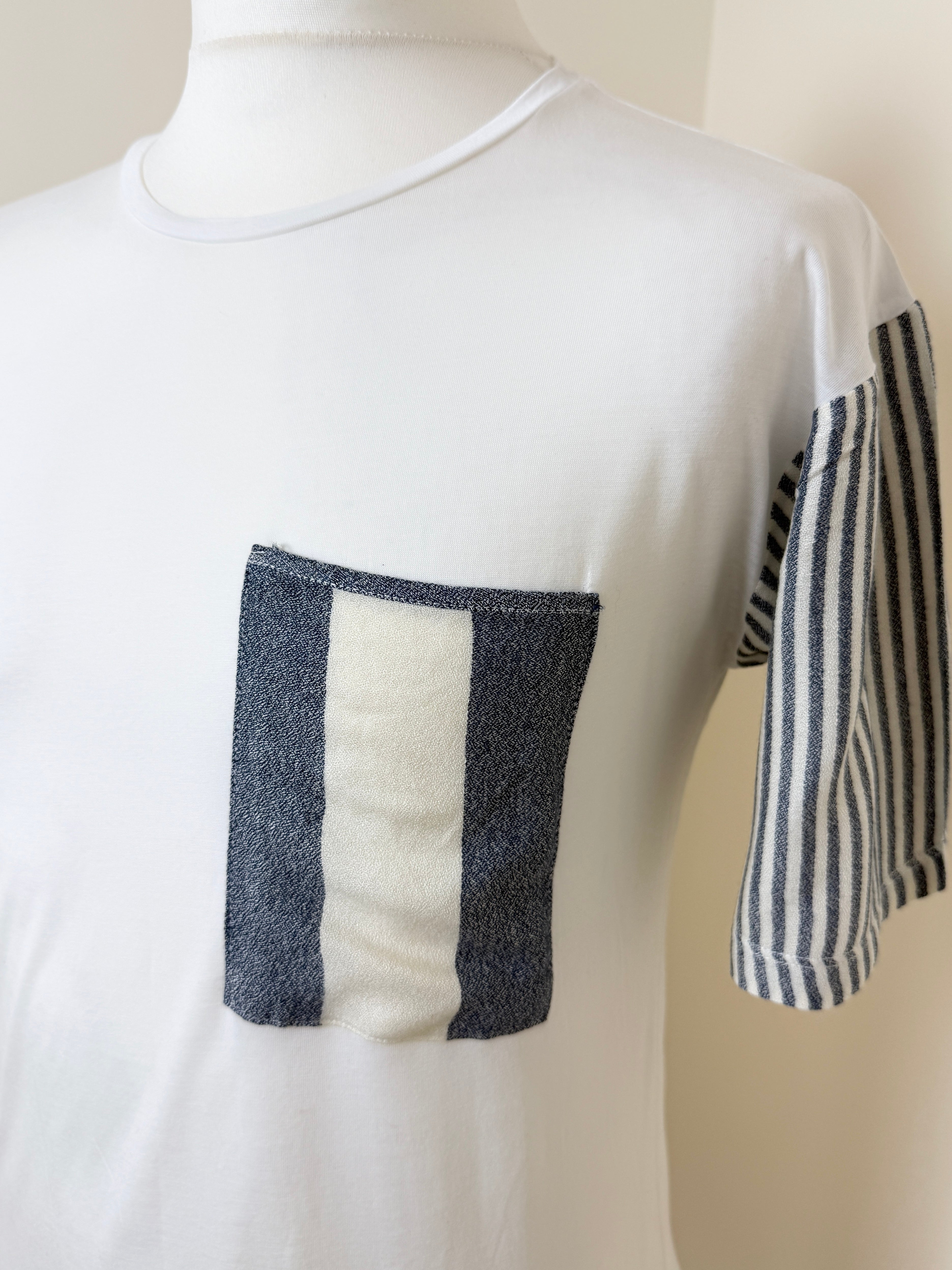 Zara Man White Contrast Panel T Shirt Size M