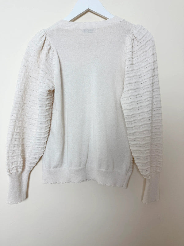 Gallery Ivory Textured Waffle Knit Cardigan - Small