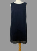 Papaya Black Linen Blend Shift Dress UK14 Sleeveless Embroidered Trim