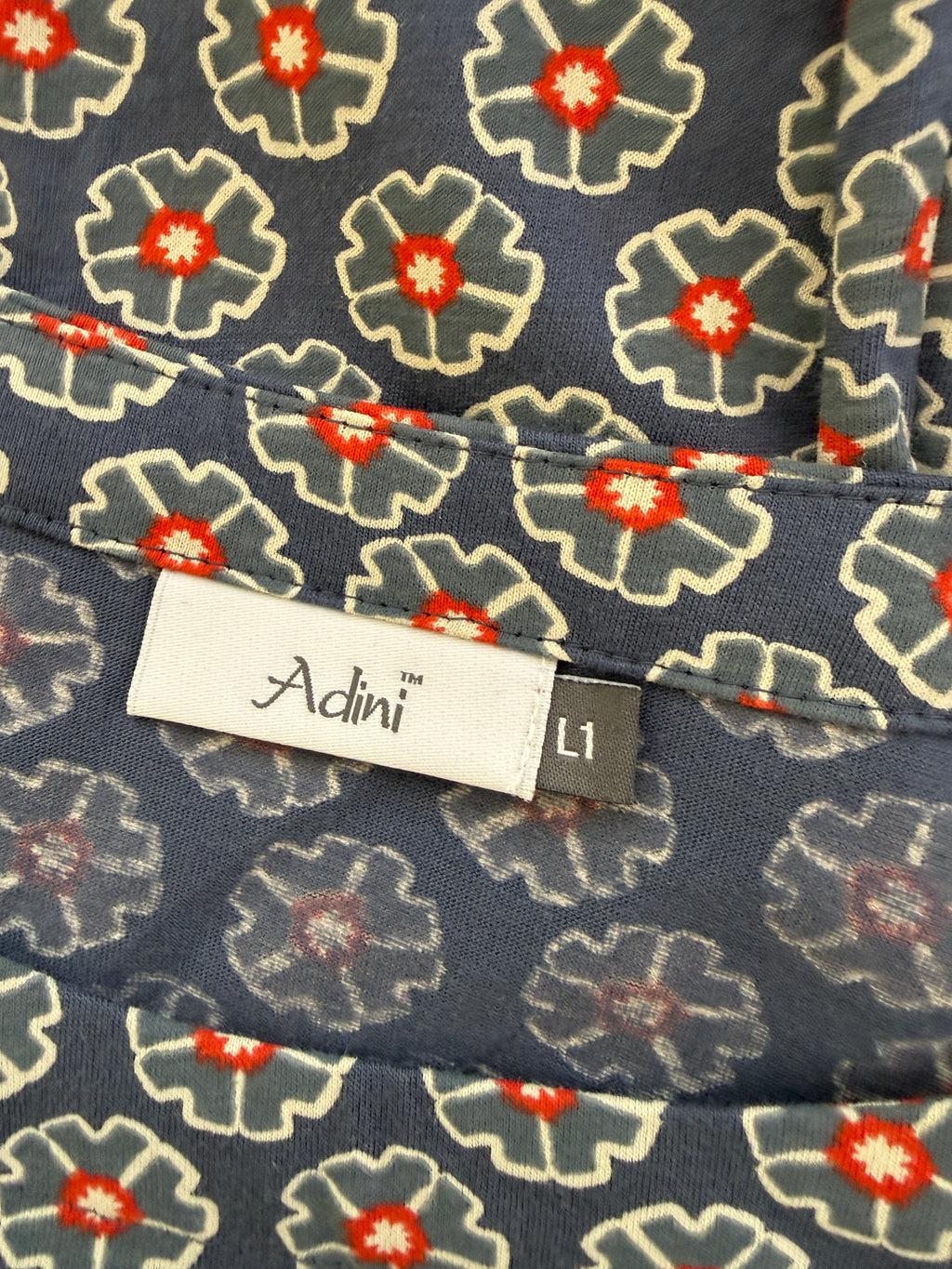 Adini Blue Floral Print Cotton Midi Dress Long Sleeve UK18