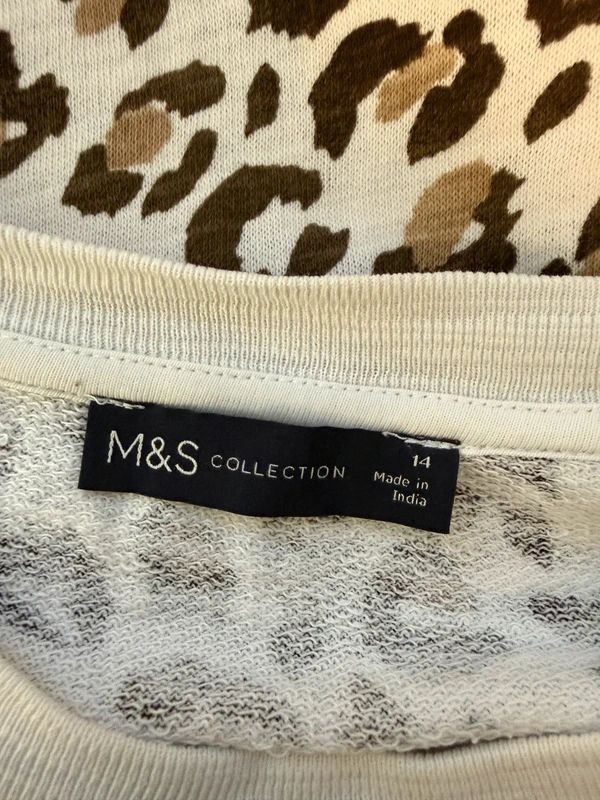 M&S Leopard Print Sweatshirt Brown Black White Cotton Long Sleeve UK14