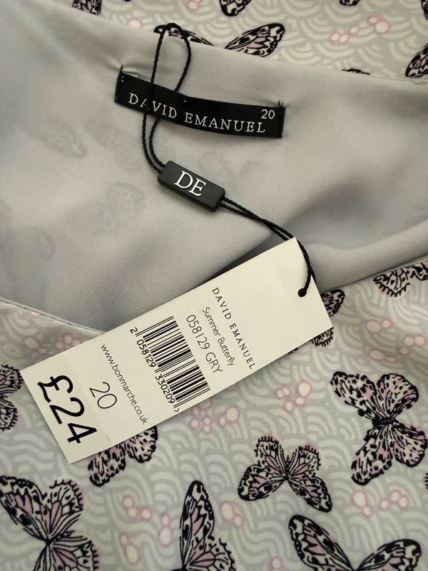 David Emanuel Brand new Summer Butterfly Lilac Grey Print Blouse - UK20