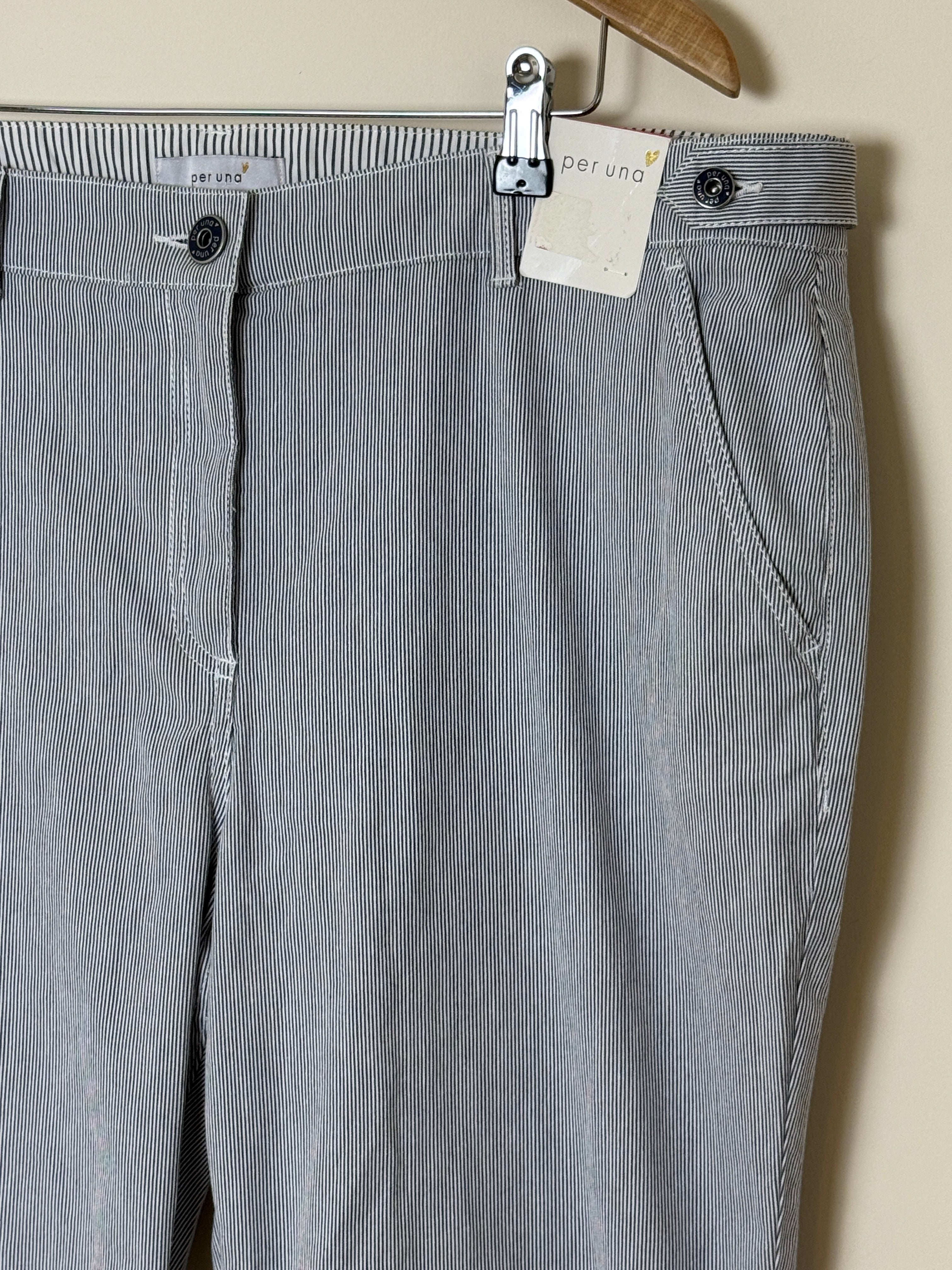Per Una Navy Pinstripe Cotton Stretch Trousers UK18 Regular