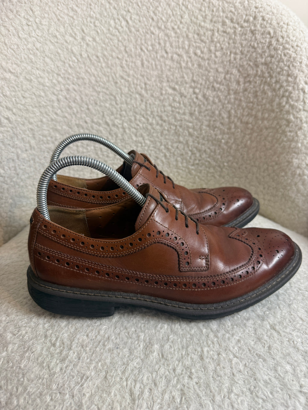 Clarks Unstructured Leather Brogue Shoes UK8 Brown Wingtip Smart Lace Up