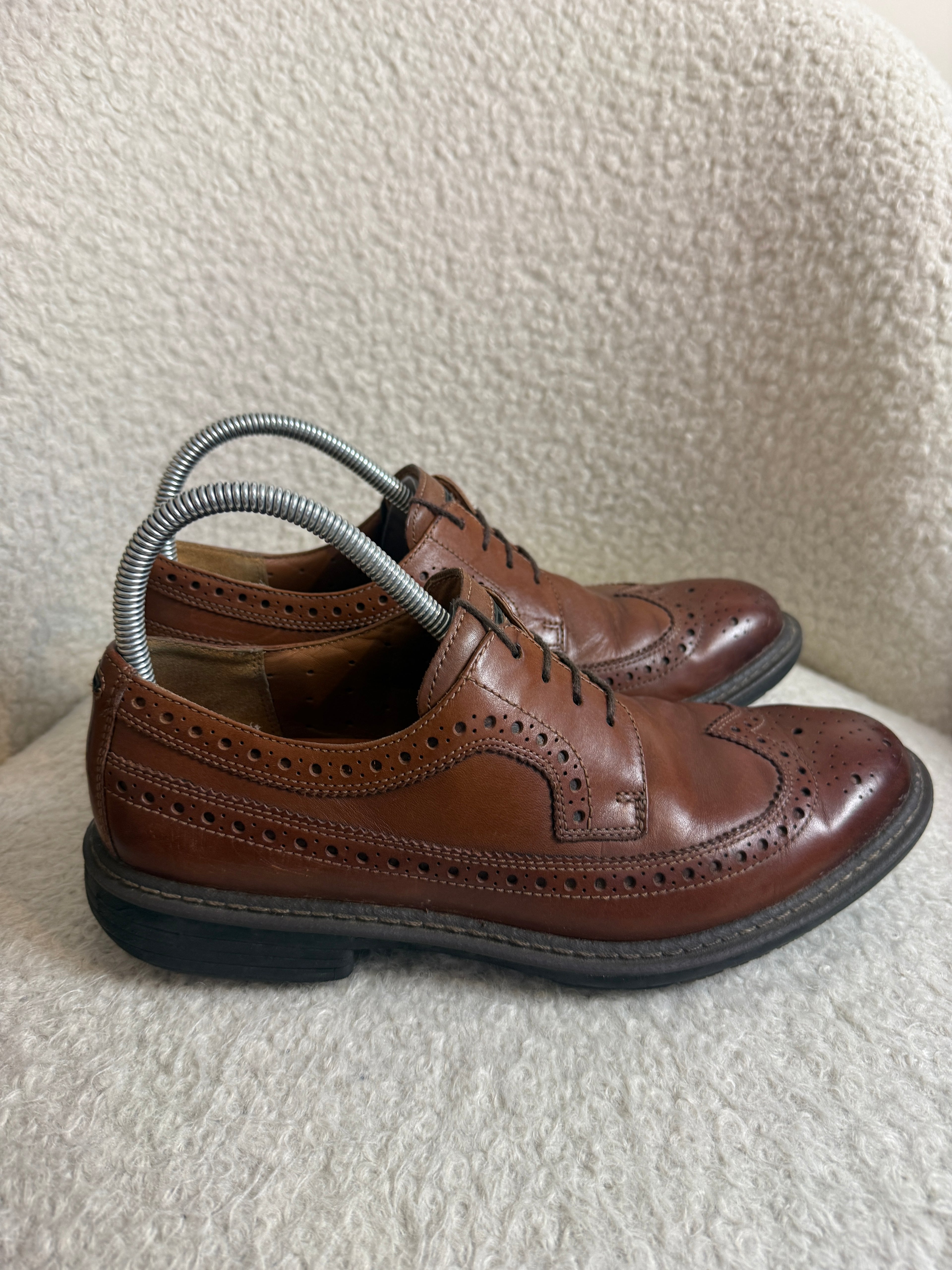 Clarks Unstructured Leather Brogue Shoes UK8 Brown Wingtip Smart Lace Up