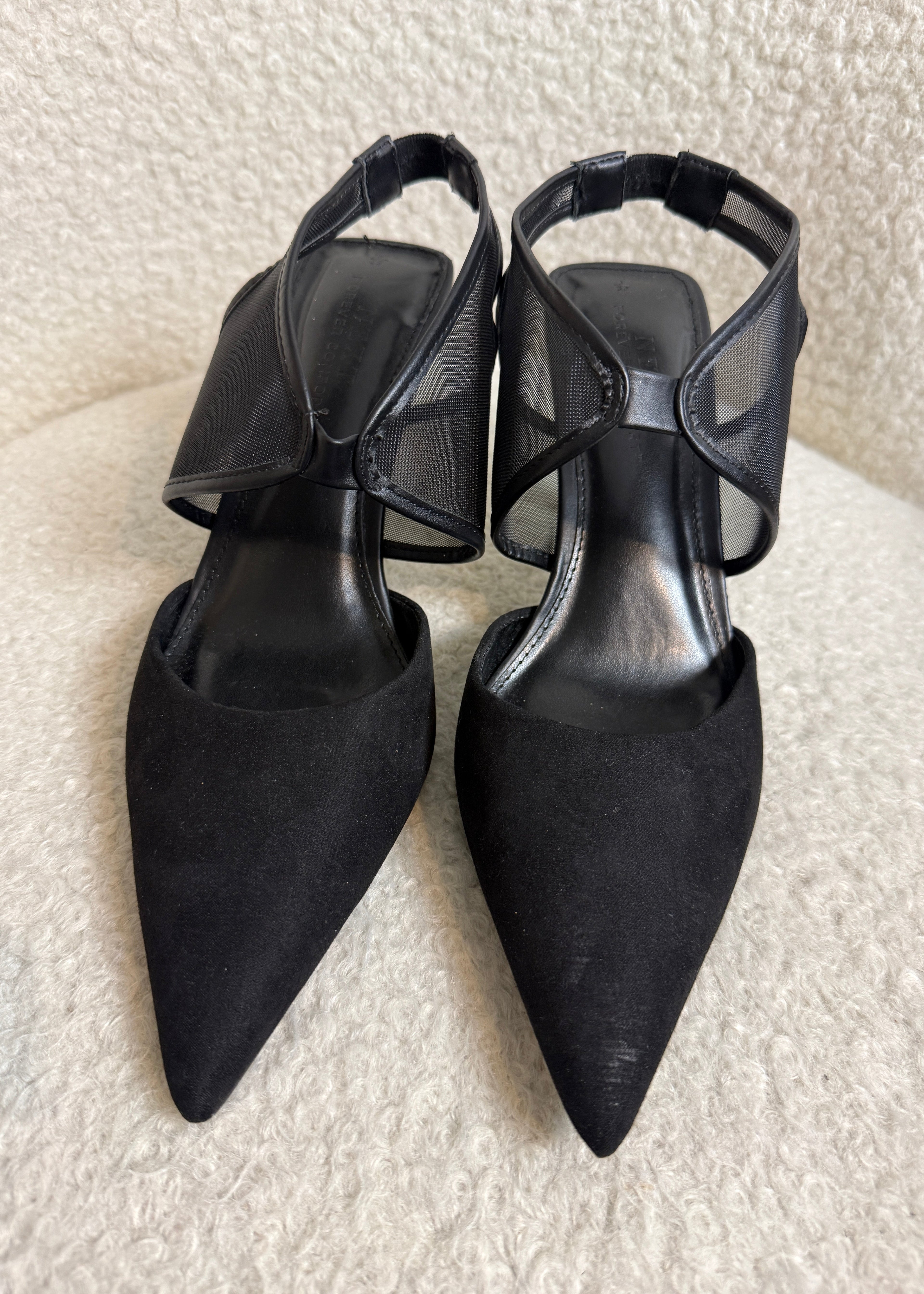 Next Forever Comfort Black Mesh Slingback Heels UK6 Pointed Cross Strap