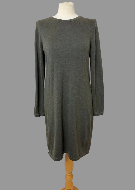 EDC Jumper Dress Olive Green Knit Knee Length Crew Neck Long Sleeve Large