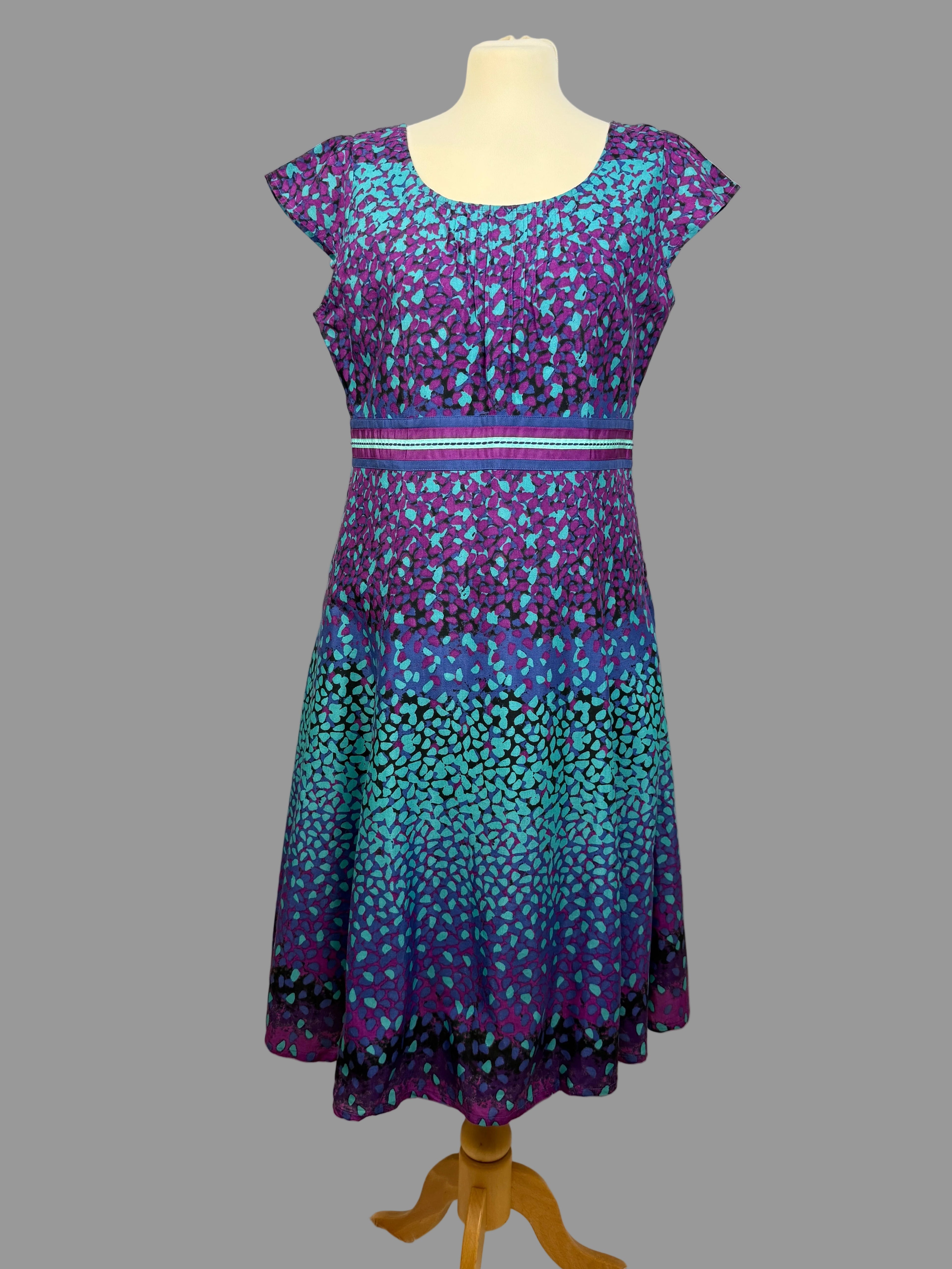 Per Una Purple Blue Floral Print Midi Dress UK 14 Fit & Flare Occasion