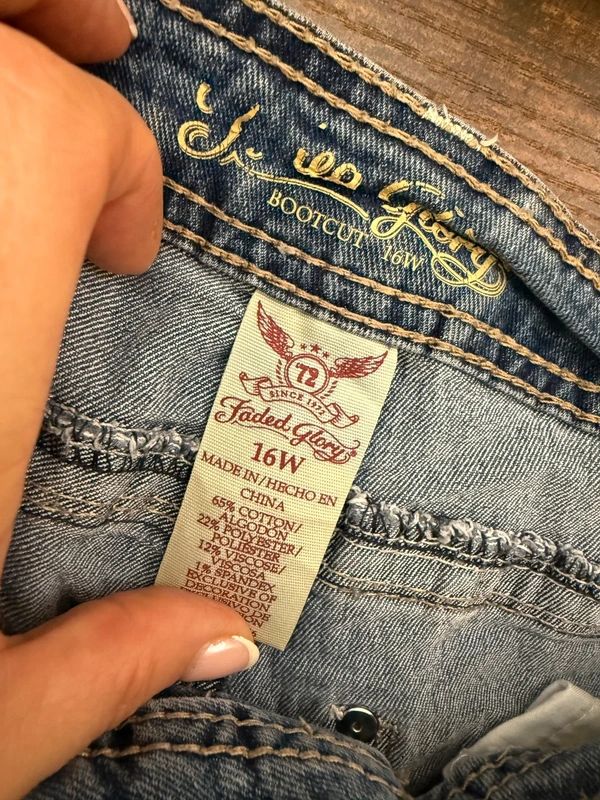 Faded Glory Midwash Bootcut Stretch Jeans Embroidered Pockets Contrast Stitching UK16 W36 L30