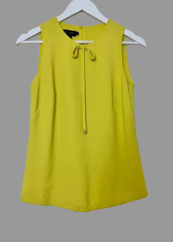 Ted Baker Lime Green Sleeveless Bow Detail Top UK8 Keyhole Back