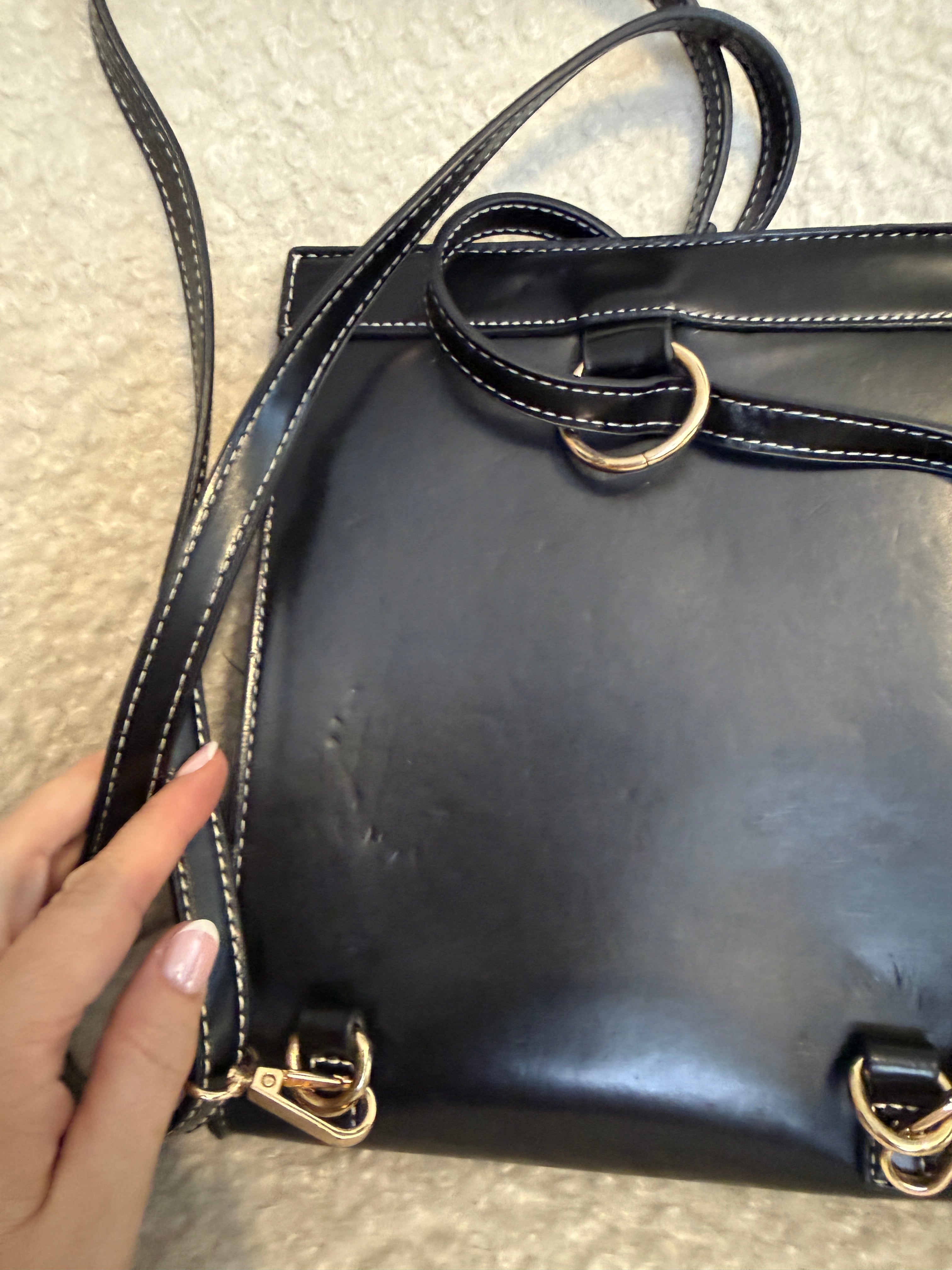 ASOS Black Faux Leather Mini Backpack Multiway Shoulder Handbag