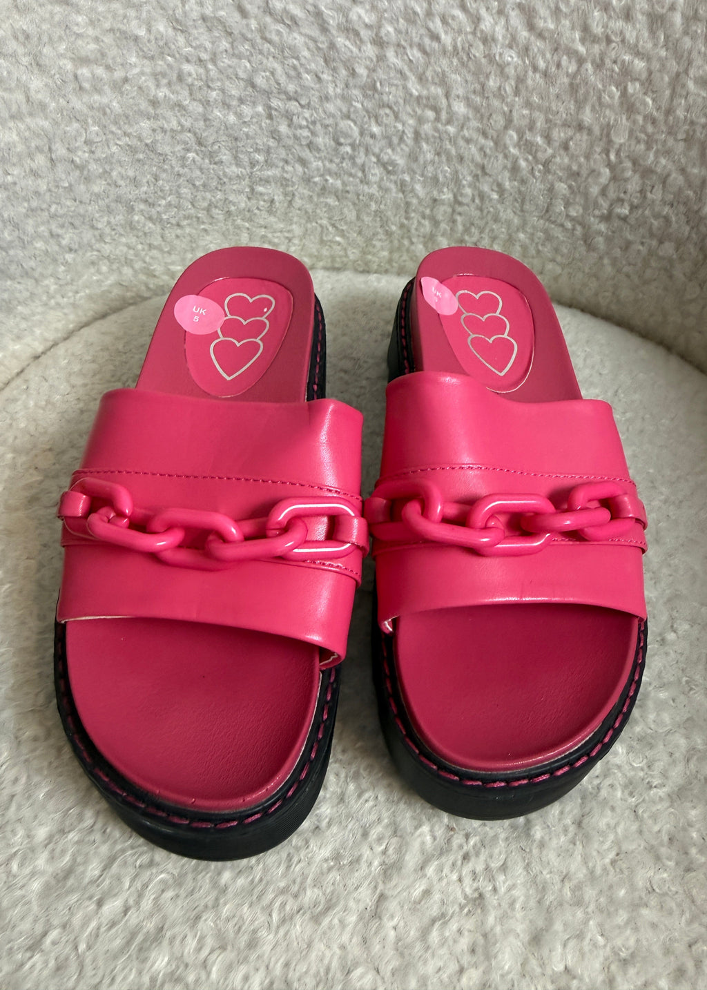 TK Maxx Cerise Pink Slider Sandals UK5 Chain Detail Slip On