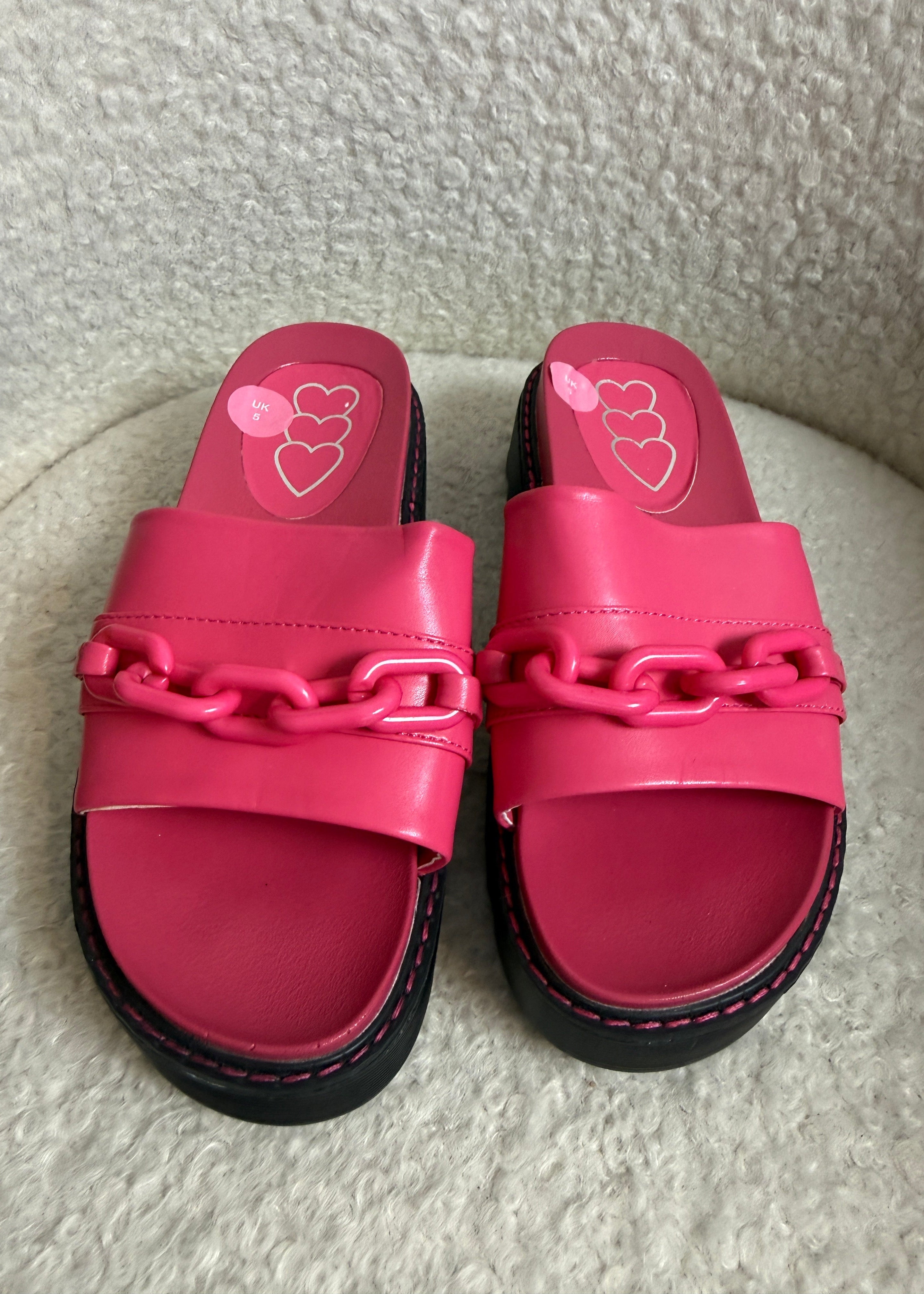 TK Maxx Cerise Pink Slider Sandals UK5 Chain Detail Slip On