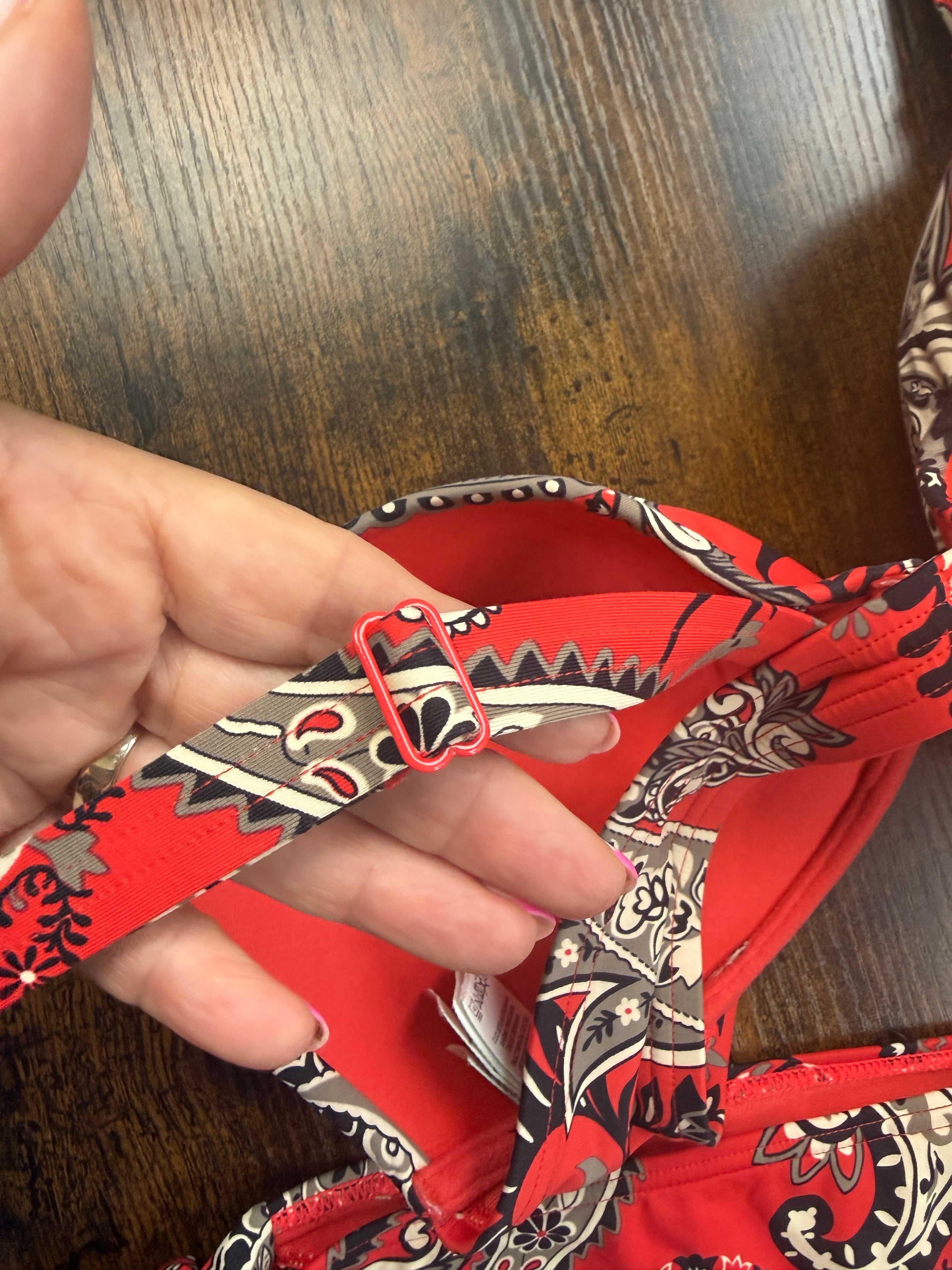 M&S Red Paisley Underwired Bikini Set 36E Top UK 16 Tie Side Swimwear