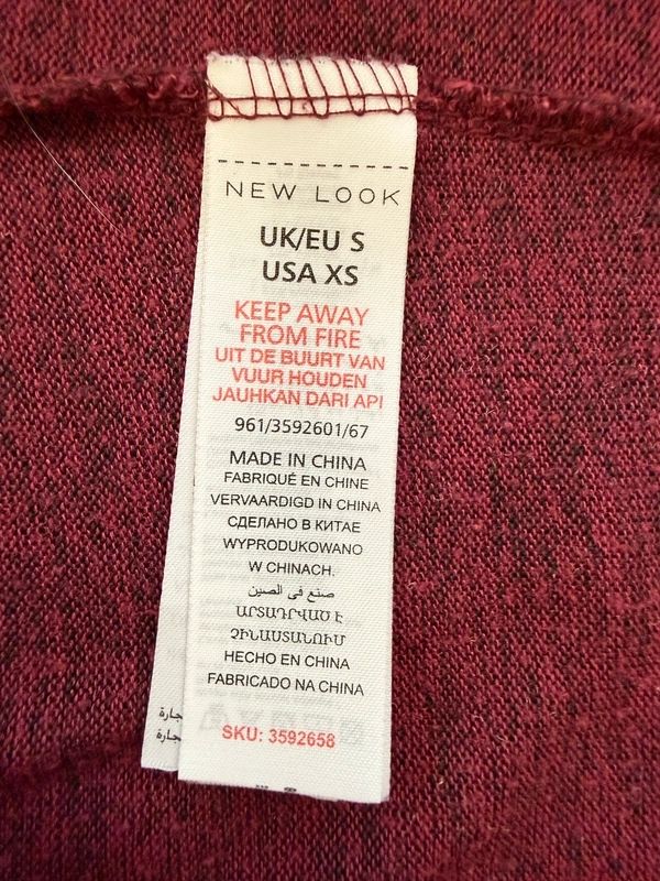 New Look Burgundy Top Half Zip 3/4 Sleeve Jersey Dip Hem Small