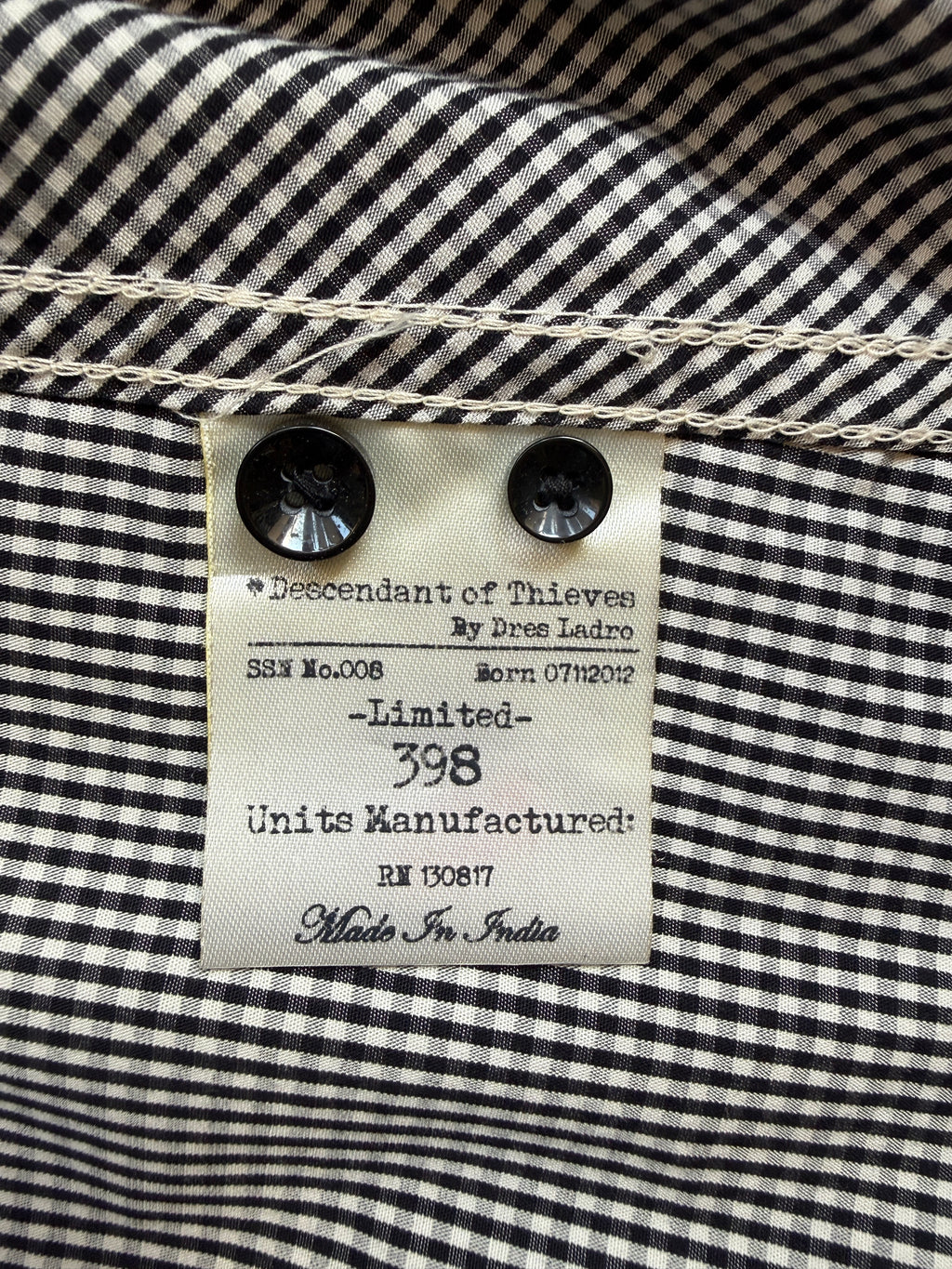 Descendant of Thieves Gingham Shirt Medium – Preloved