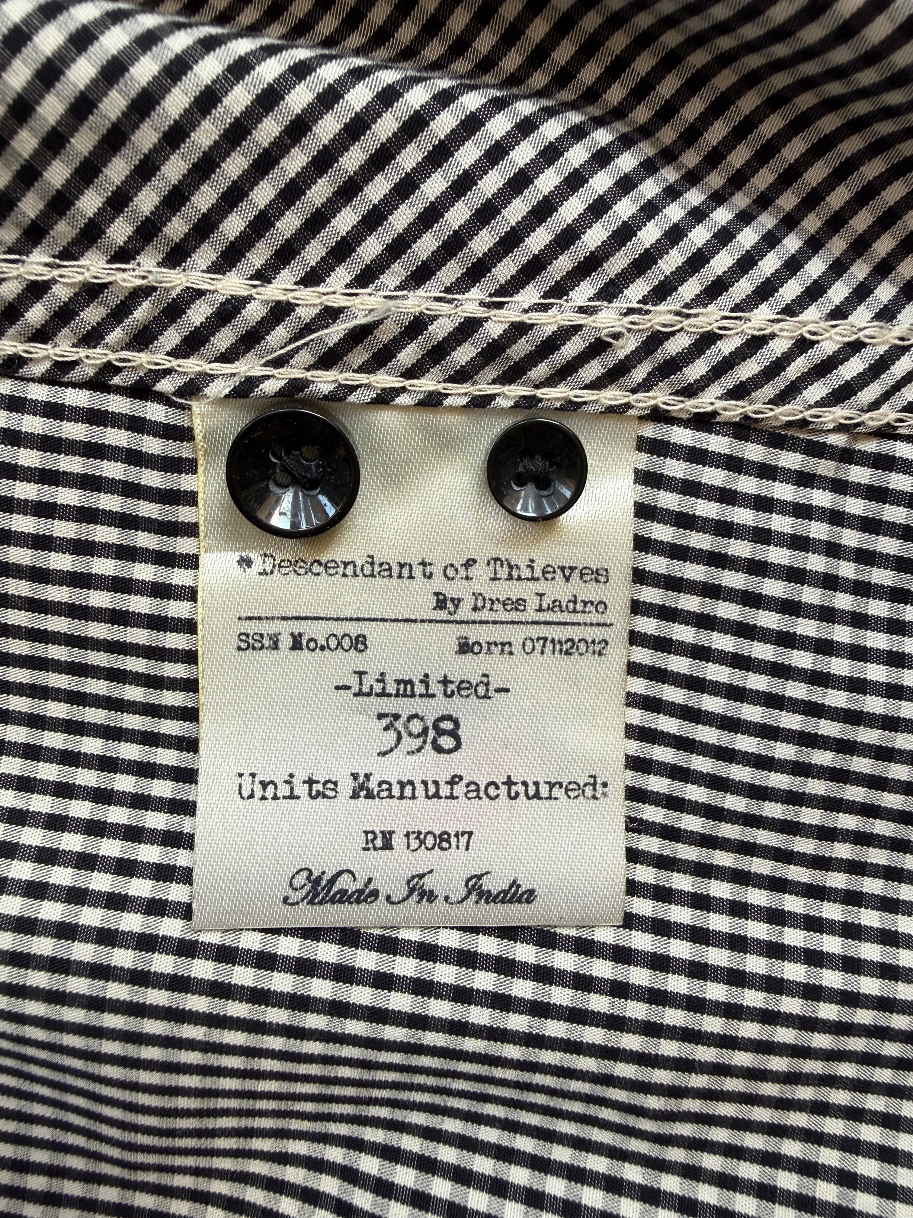 Descendant of Thieves Gingham Shirt Medium – Preloved