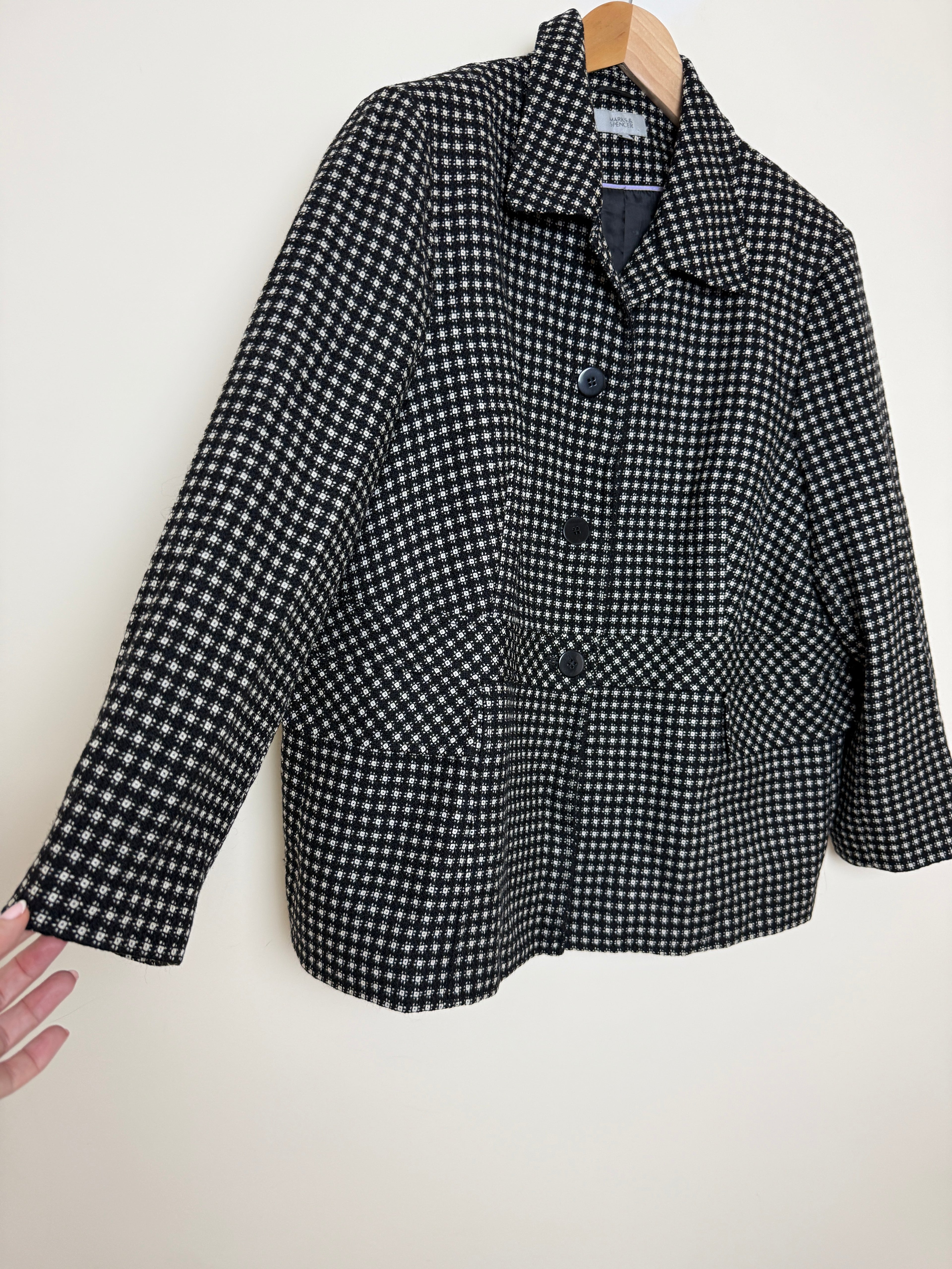 M&S Black White Check Boucle Jacket UK26