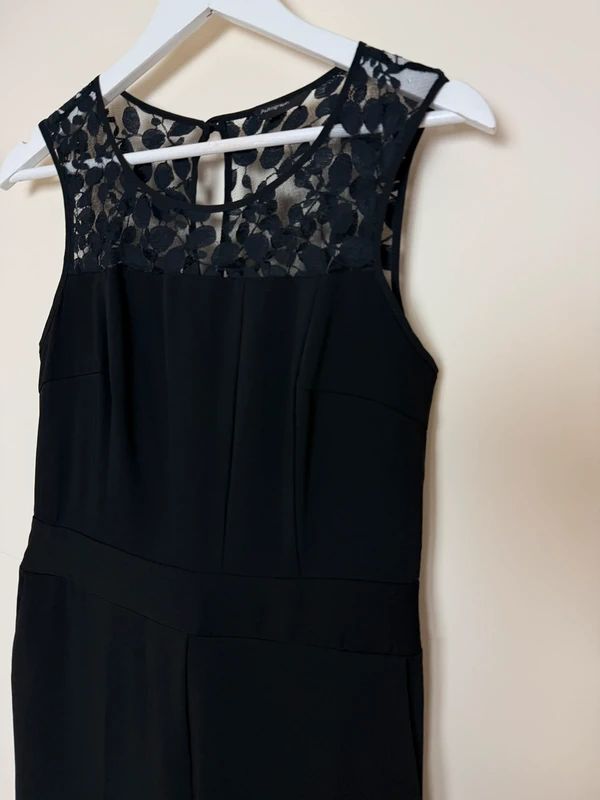 Autograph M&S Black Wide Leg Jumpsuit Lace Shoulder Occasion UK10