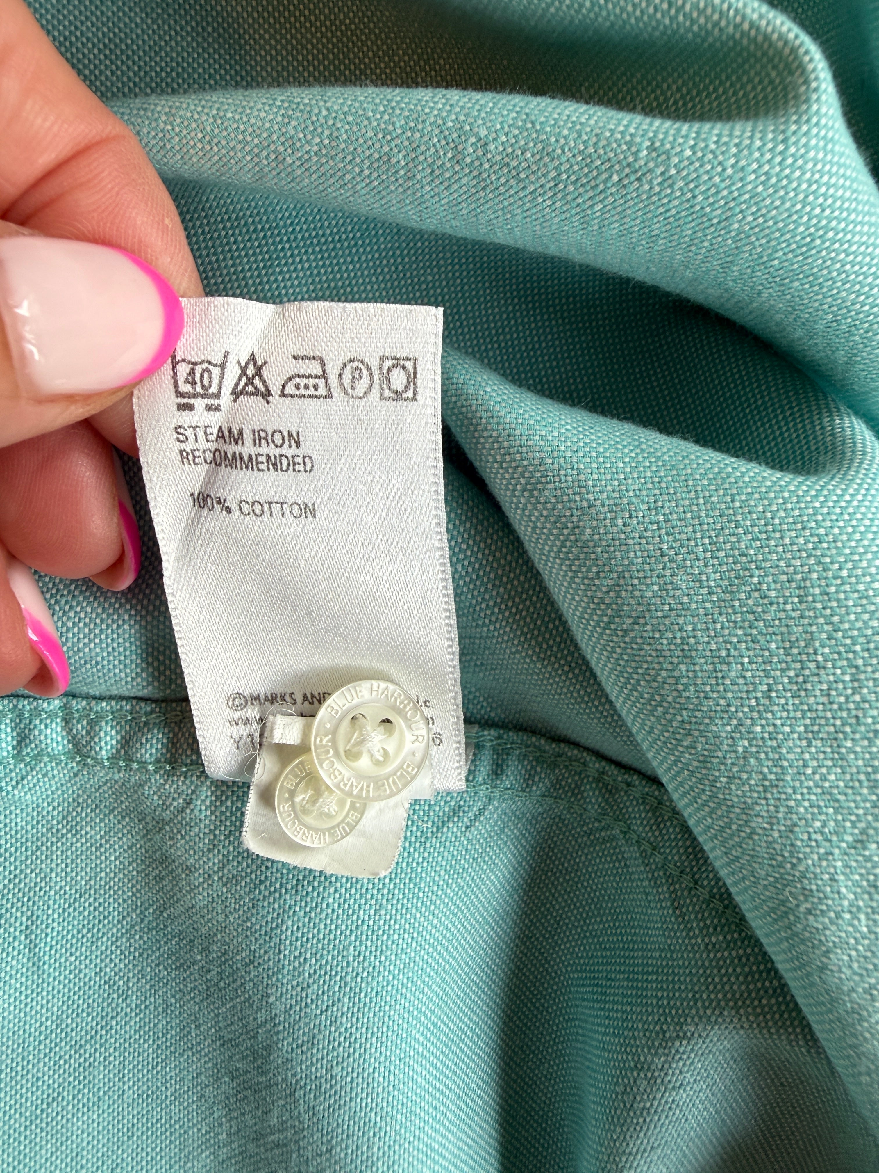 M&S Blue Harbour Aqua Oxford Cotton Short Sleeve Shirt Medium