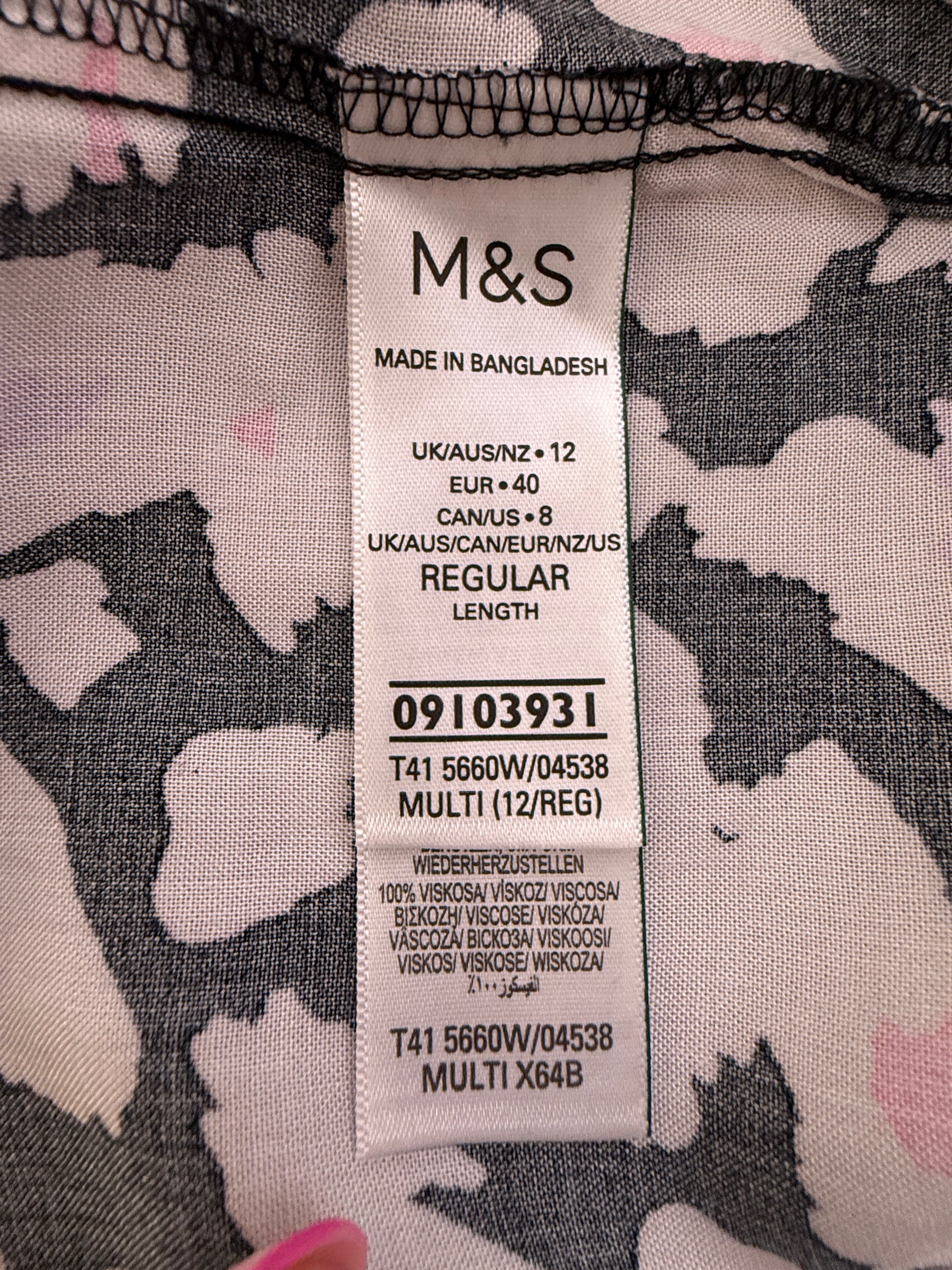 M&S Collection Animal Print Cami Top UK12 Black White Pink