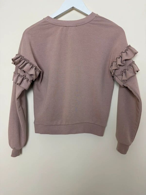 New Look Pink Frill Sleeve Sweatshirt Dusky Pink Cropped UK6