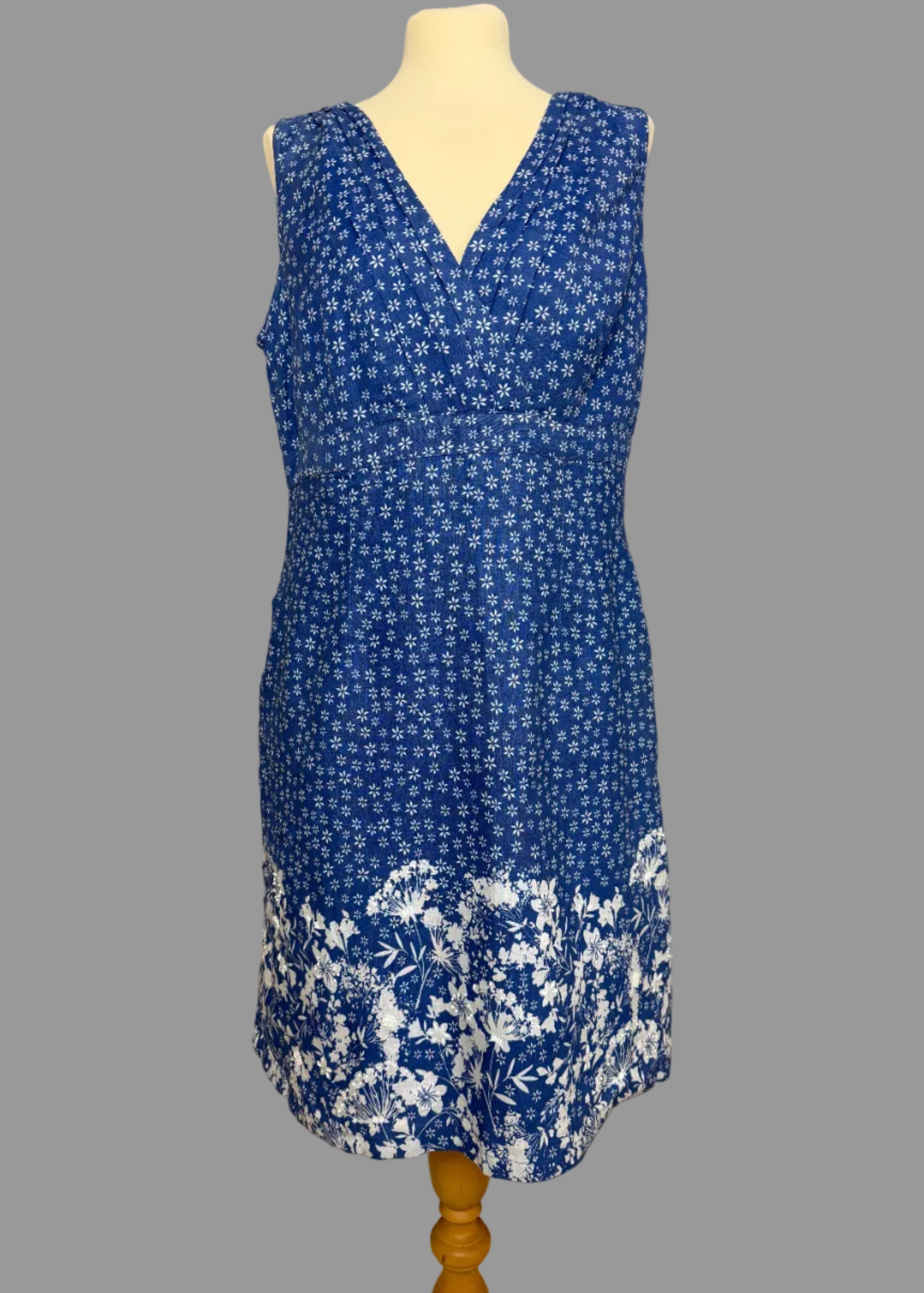 Per Una Blue Floral Linen Blend Sleeveless Summer Dress UK16