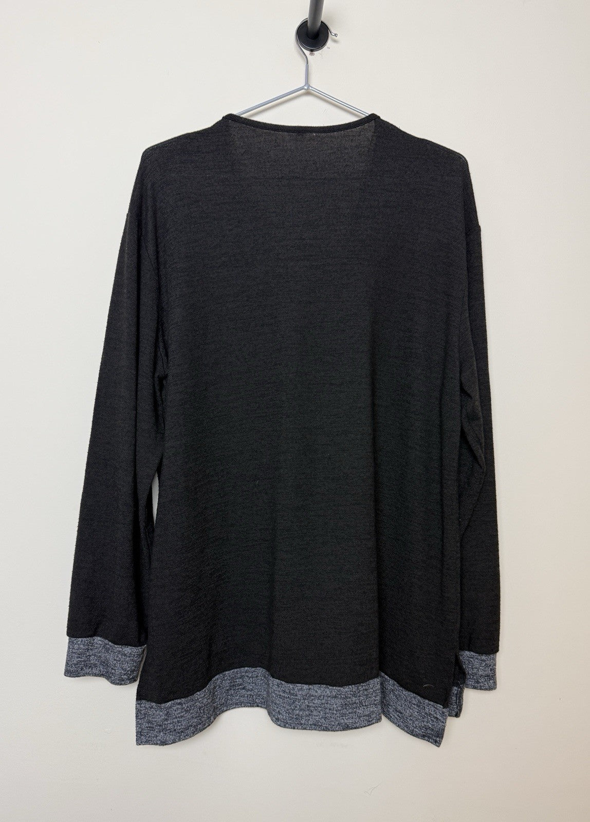 Black V Neck Lace Detail Long Sleeve Top - XL