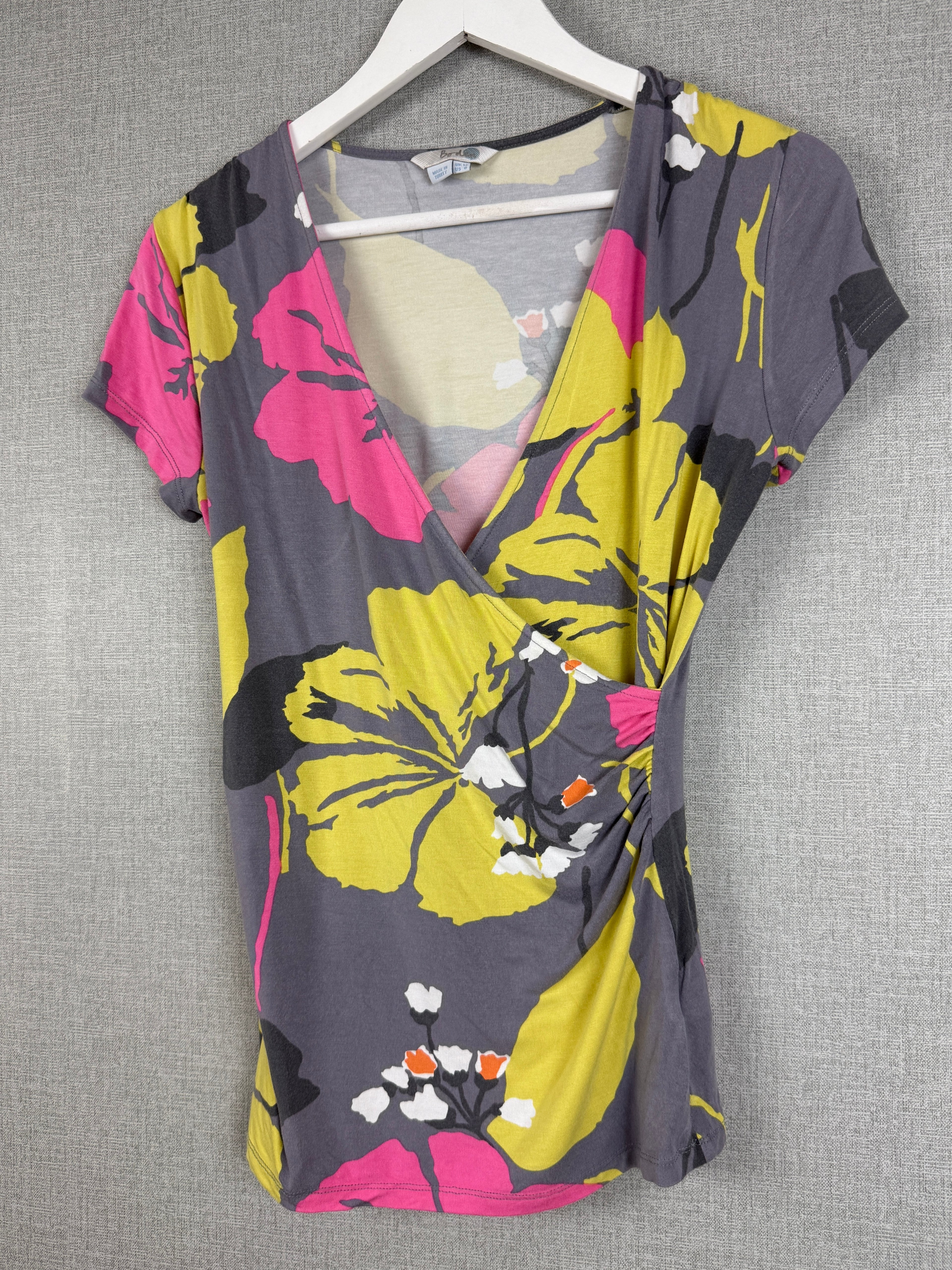 Boden Grey Floral Wrap Top UK 12 – Preloved