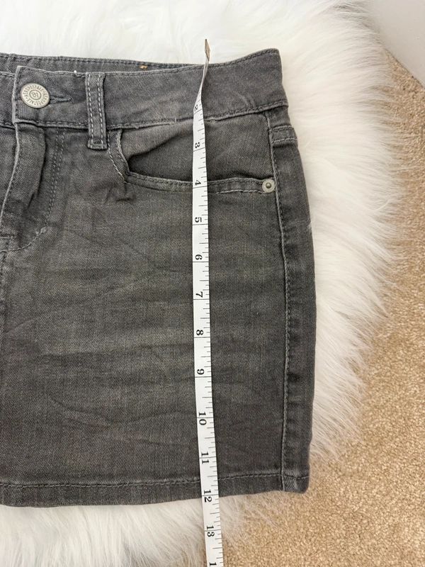 Aeropostale Grey Denim Micro Mini Skirt Y2K Low Rise Embroidered Pockets UK8