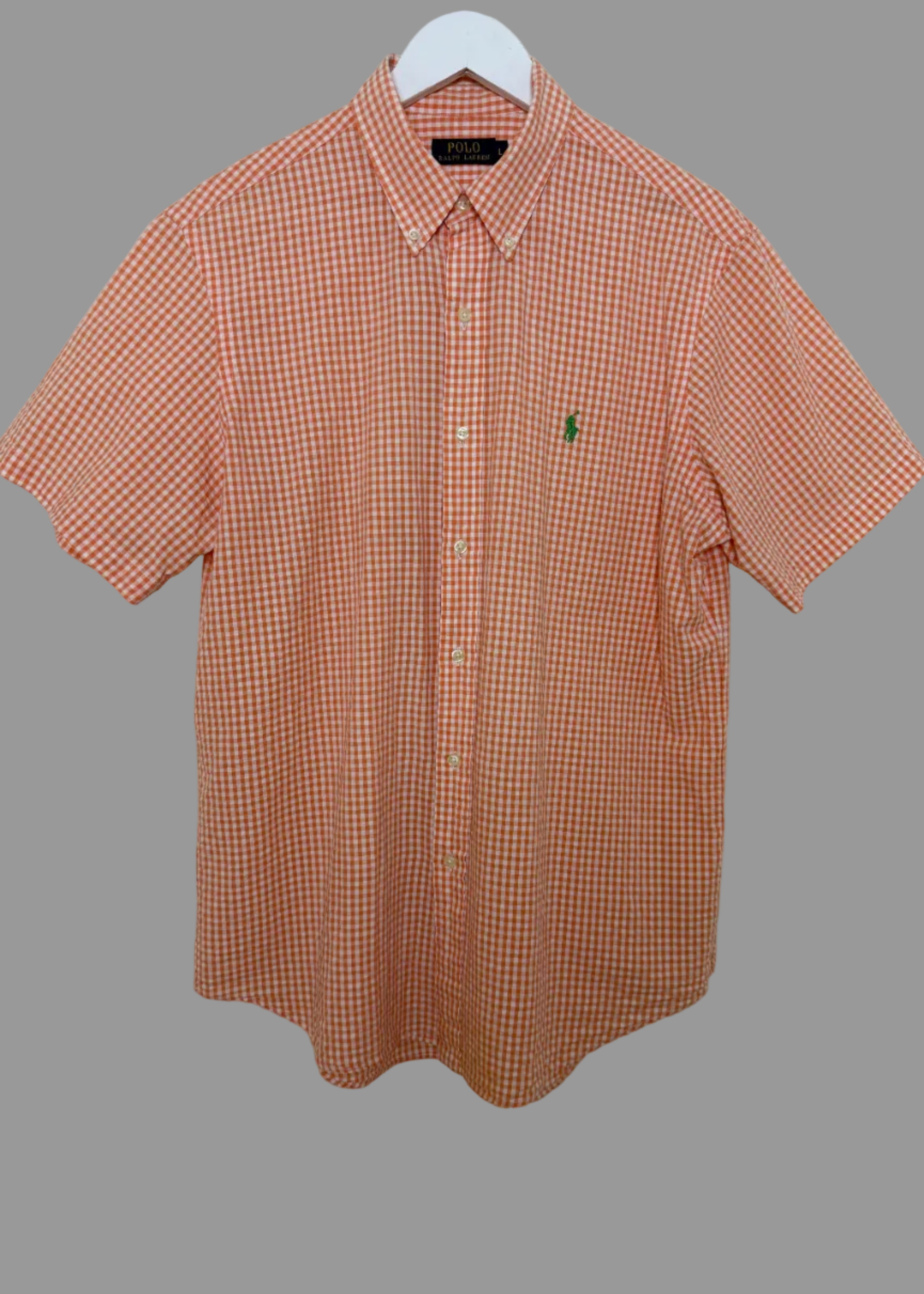 Ralph Lauren Orange Check Shirt Green Pony Short Sleeve Large