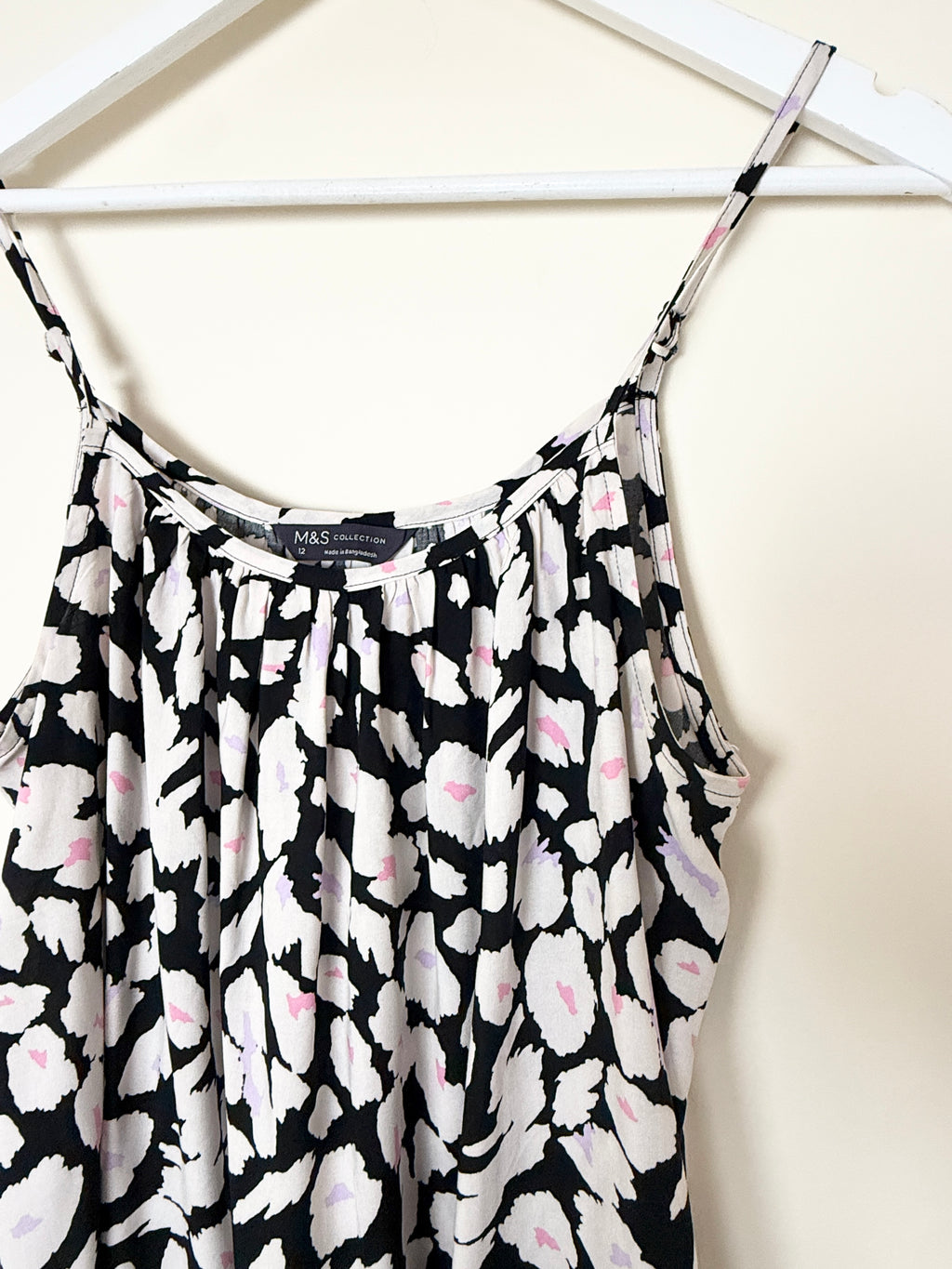 M&S Collection Animal Print Cami Top UK12 Black White Pink