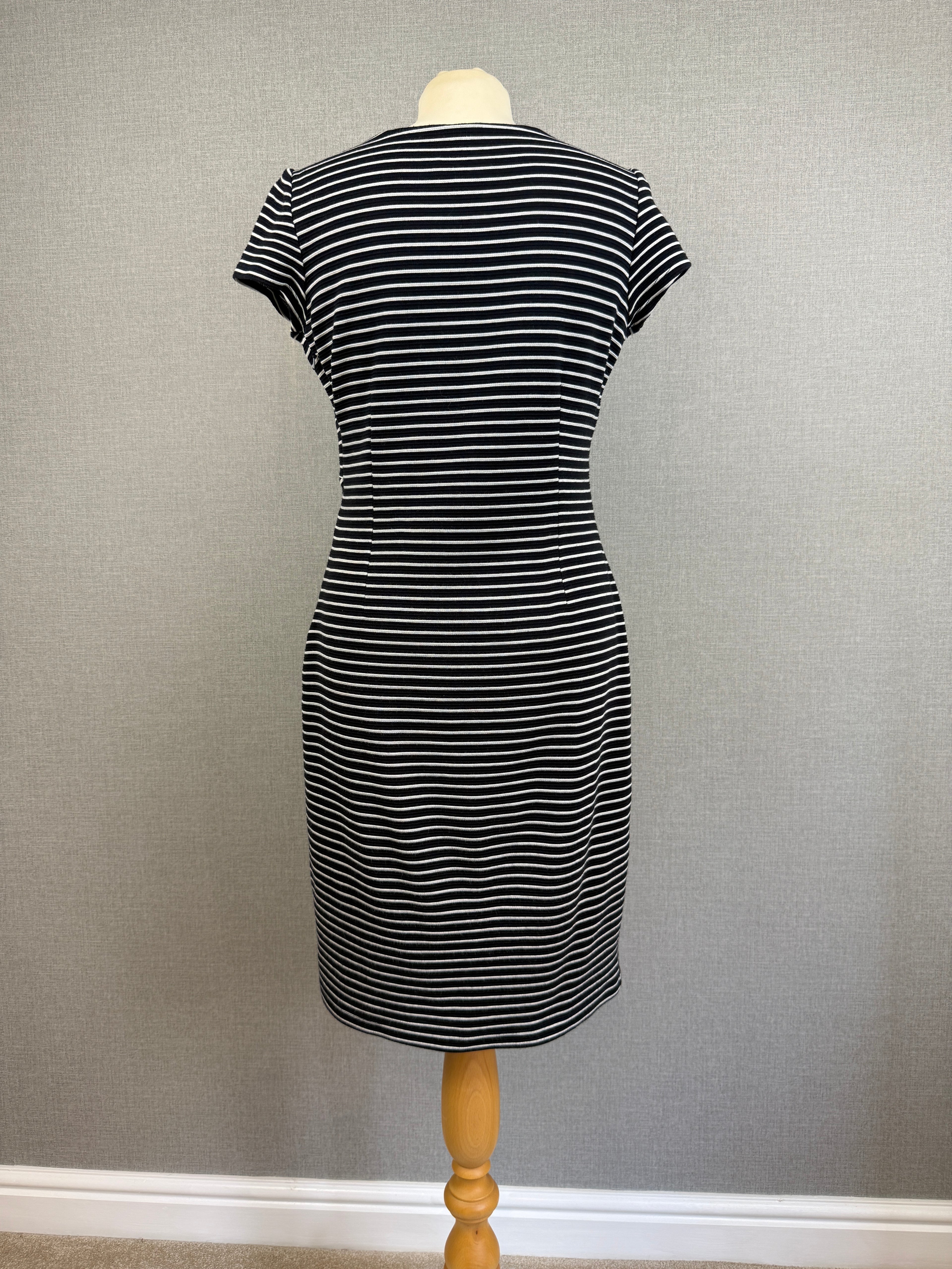 Monsoon Black White Stripe Stretch Jersey Dress UK 12 - Preloved
