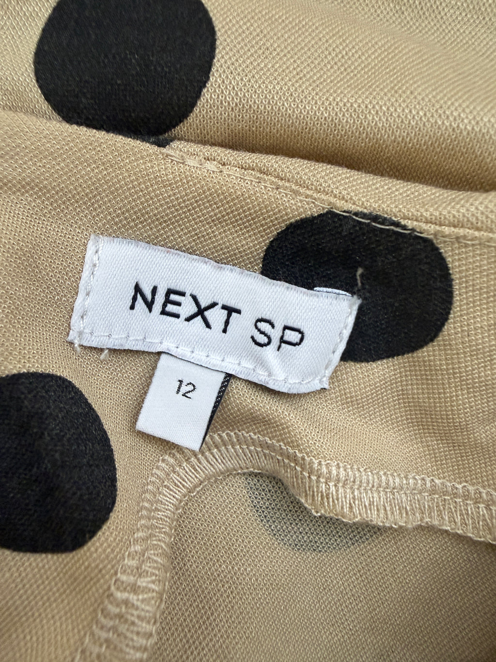 Next SP Beige Black Polka Dot Maxi Dress UK12 Puff Sleeve Dress