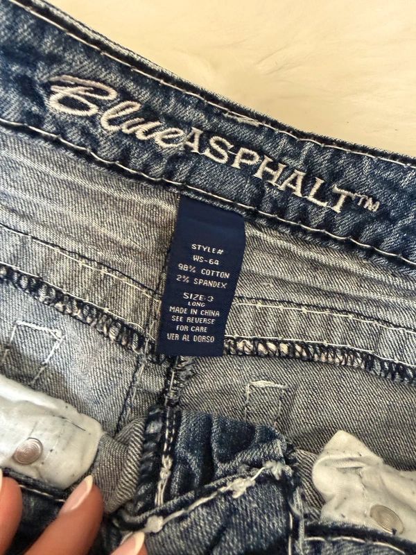 Blue Asphalt Y2K Denim Micro Shorts Dark Wash Low Rise UK 8