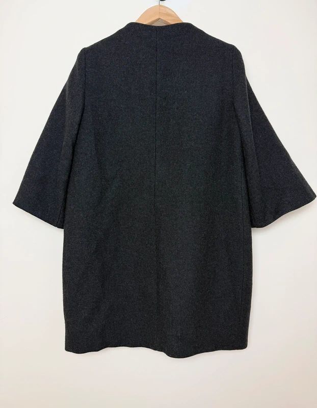 Zara Woman Charcoal Cape Peacoat Wool Blend Large Zip Up Bell Sleeve