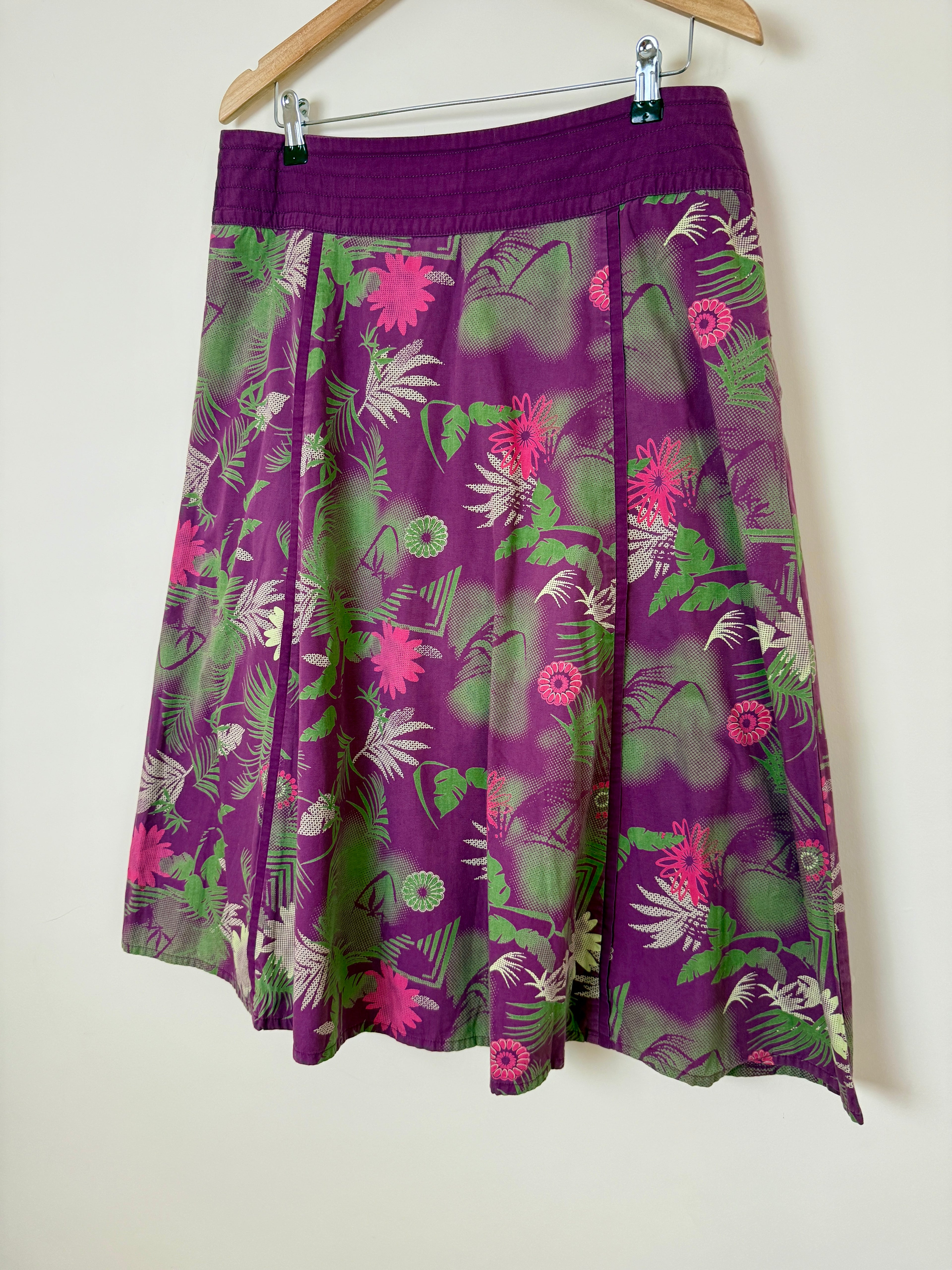 Fat Face Purple Tropical Cotton Skirt UK14