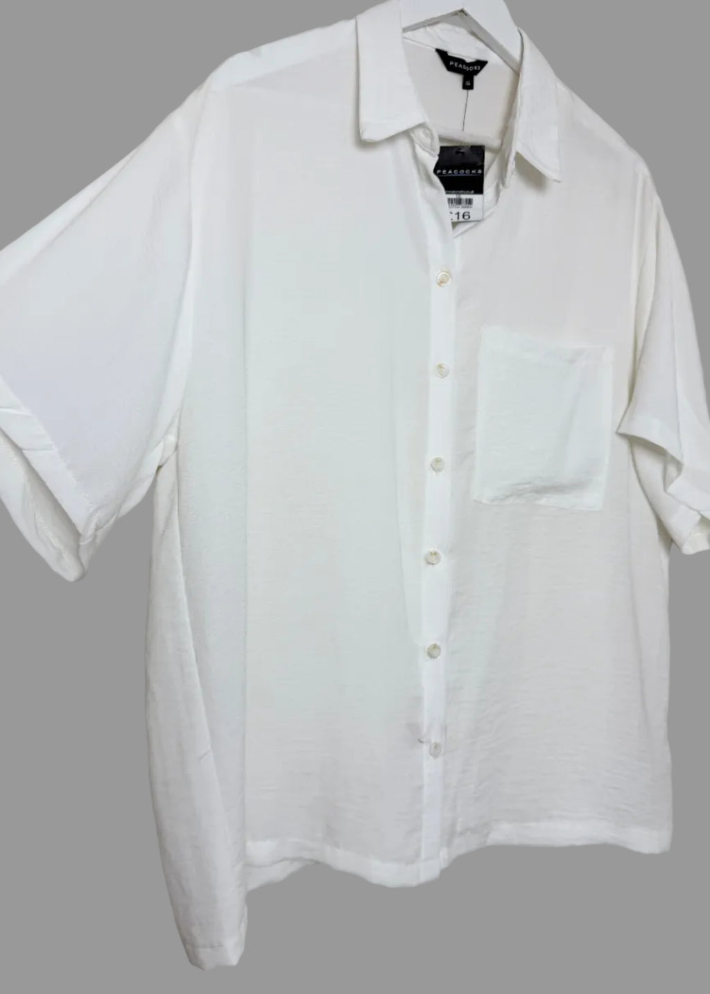 Peacocks White Sheer Blouse UK 16 Short Sleeve Classic Collar BNWT