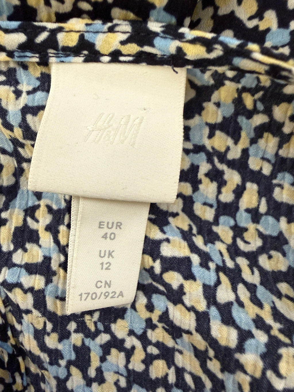 H&M Blue Yellow Dainty Print Open Back Midi Tea Dress - UK12