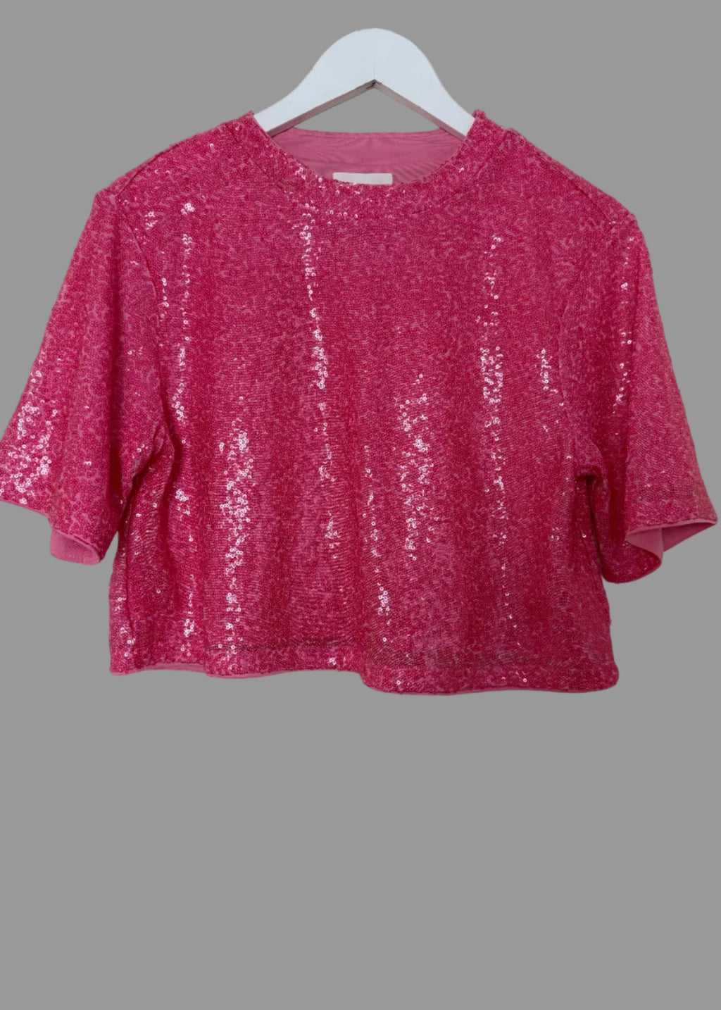 H&M Pink Sequin Crop Top Womens Small Party Glitter