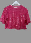 H&M Pink Sequin Crop Top Womens Small Party Glitter