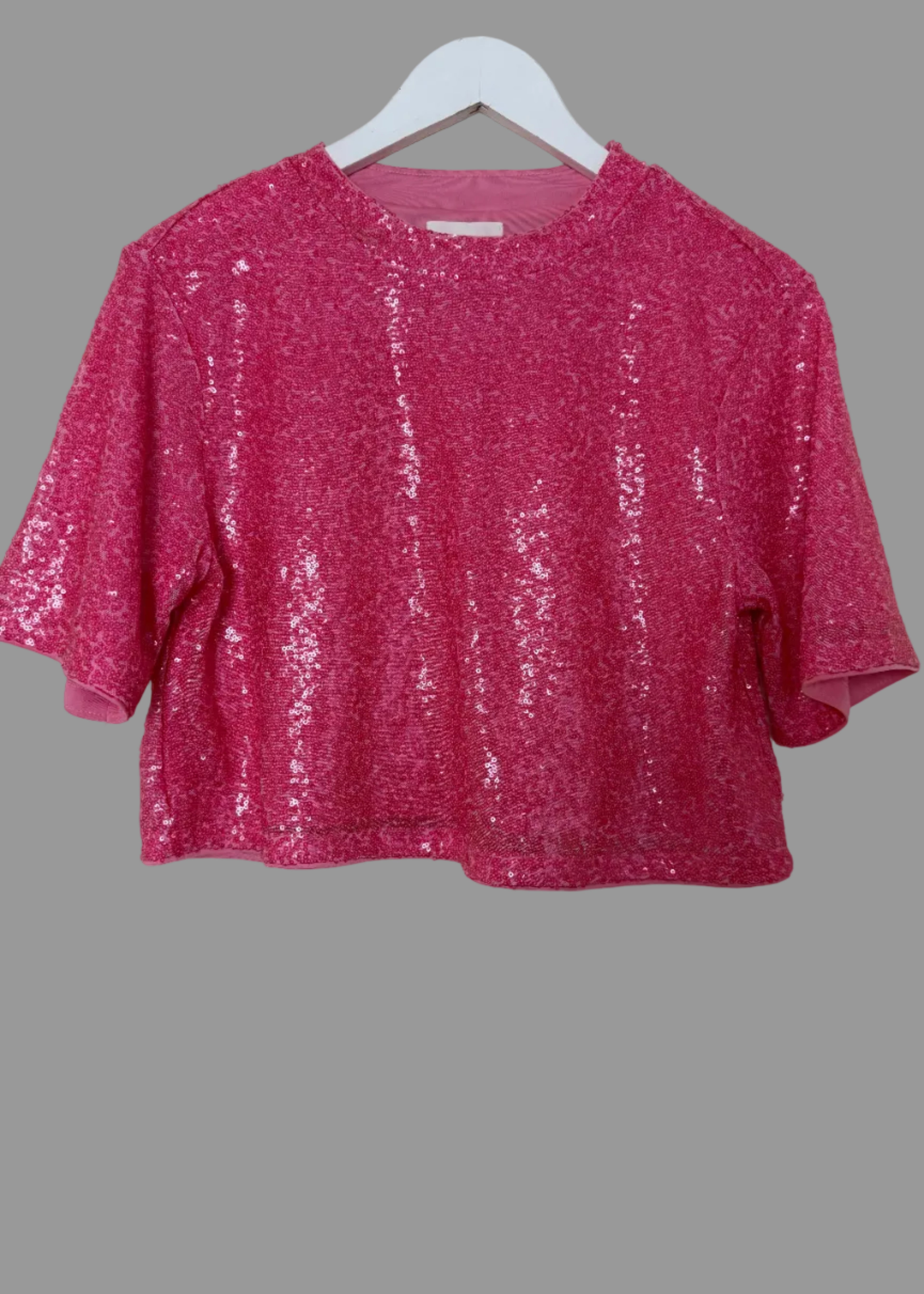 H&M Pink Sequin Crop Top Womens Small Party Glitter