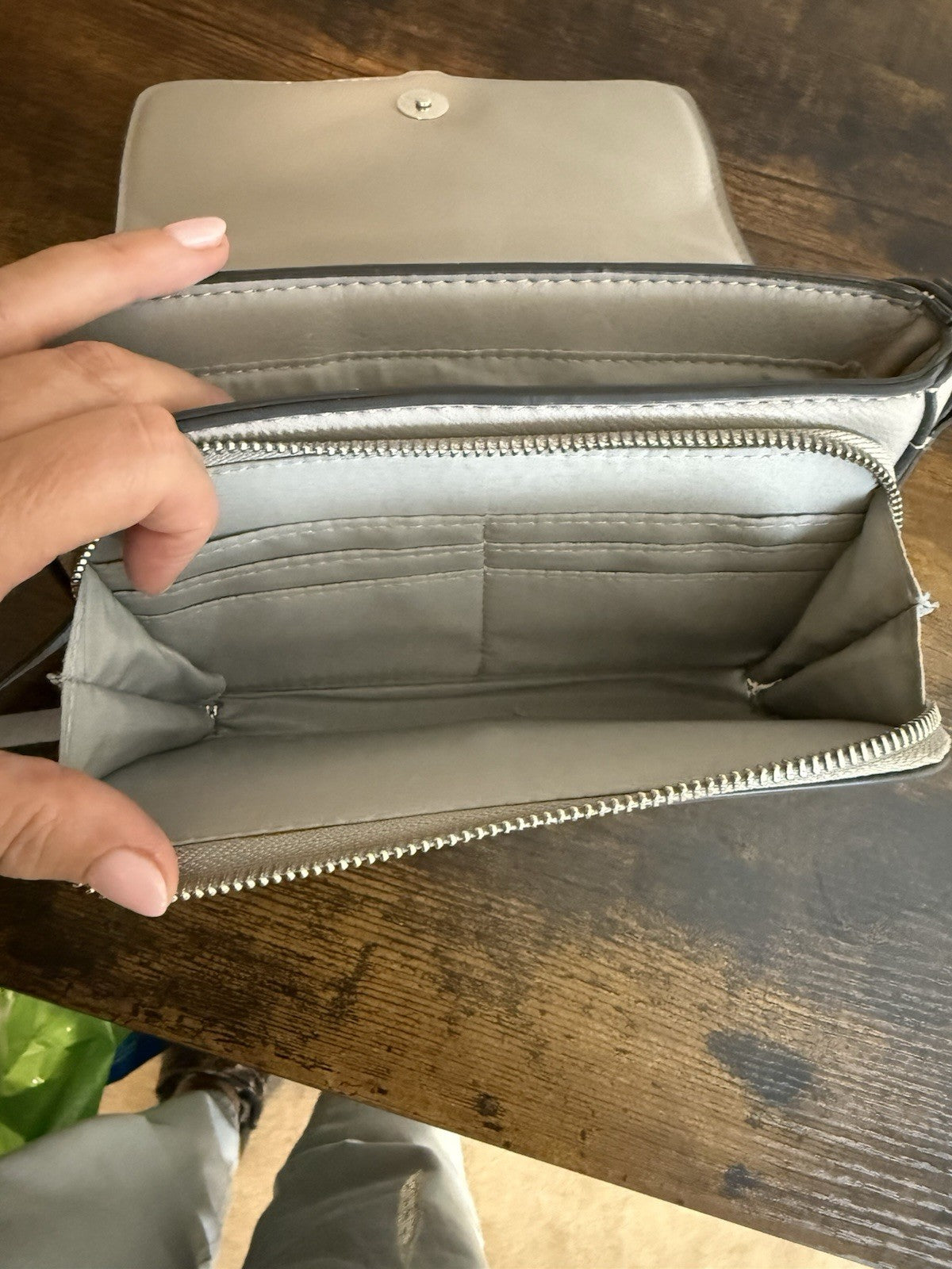 Accessorize Small Putty Grey Crossbody Bag with Integral Purse