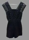 Topshop Lace Playsuit Black Crochet Detail V Neck Back Zip UK8